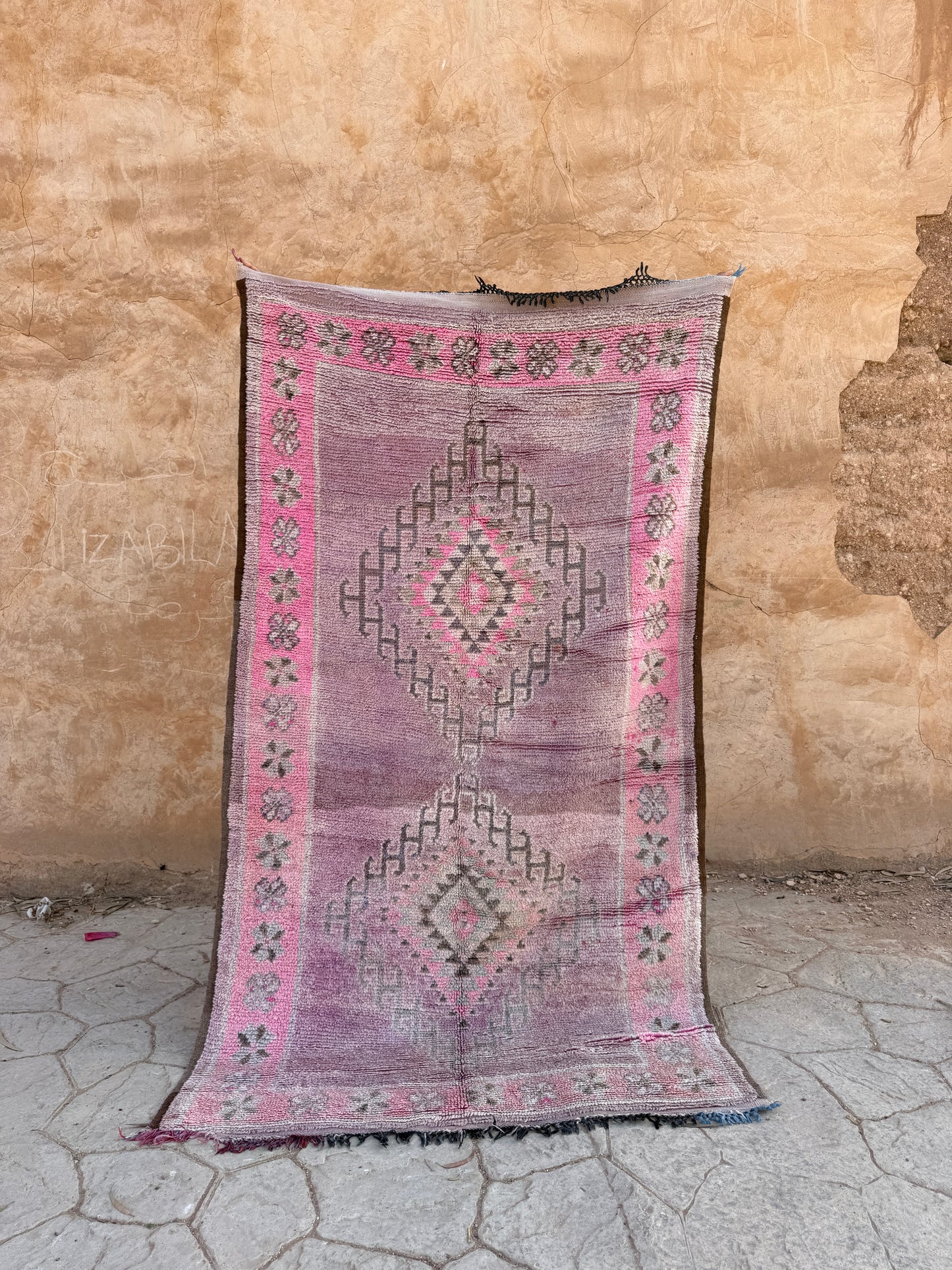 Boujaad Vintage Moroccan Rug - 225cm x 125cm - Pink/Purple