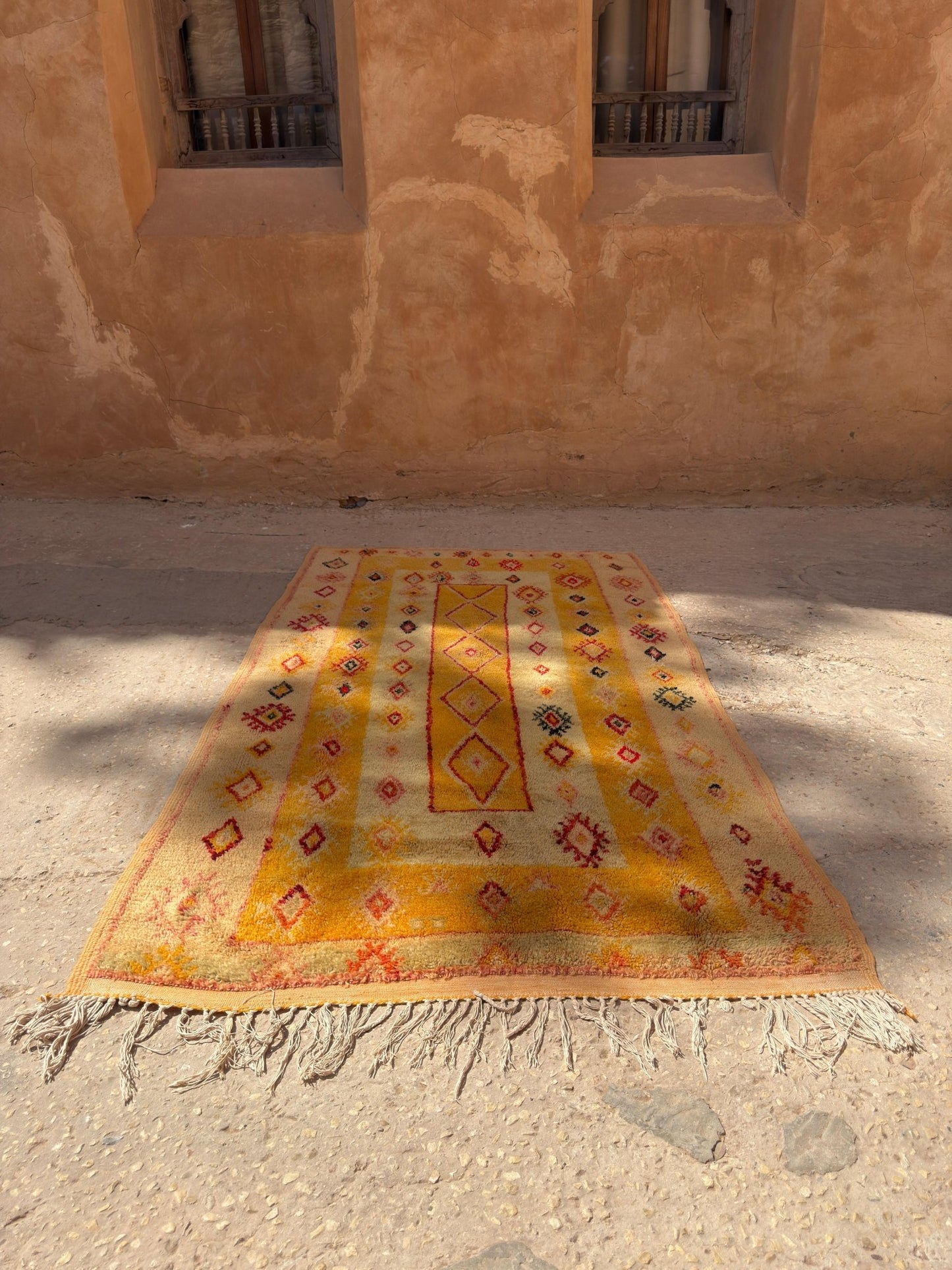 Azilal Vintage Small Moroccan Rug - Yellow - 221cm x 126cm - Rohi Threads