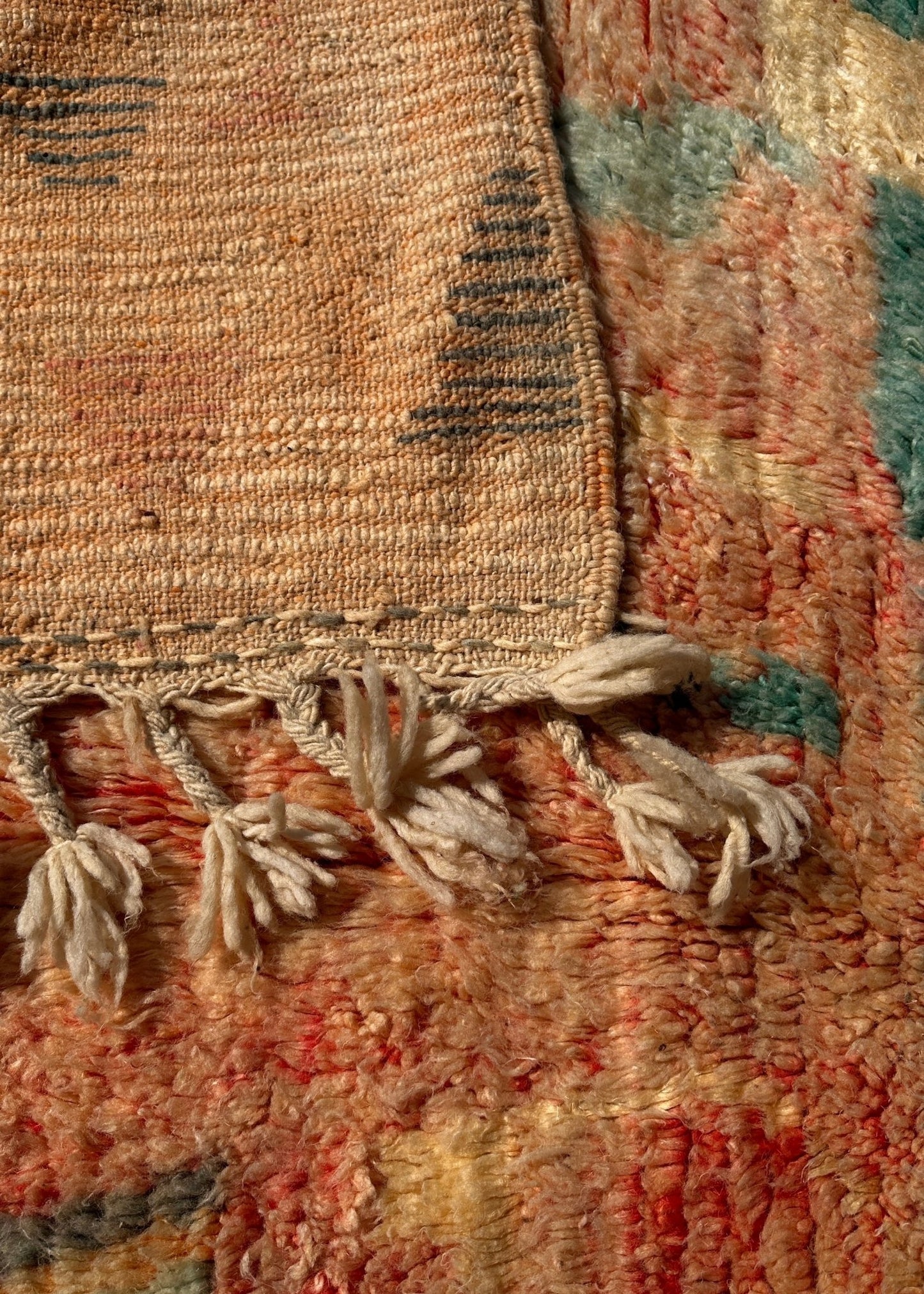 Boujaad Moroccan rug - Pastel Pink/Beige/Turqoise - 260cm x 161cm - Rohi Threads