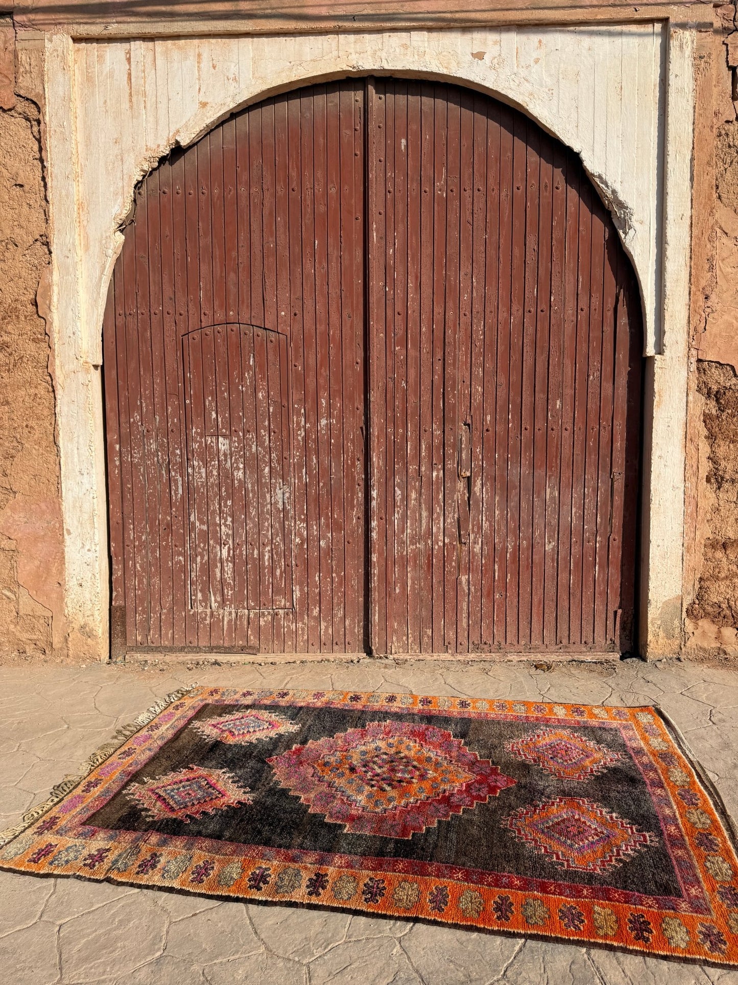 Boujaad Vintage Moroccan Rug - 280cm x 175cm - Charcoal/Orange/Magenta - Rohi Threads