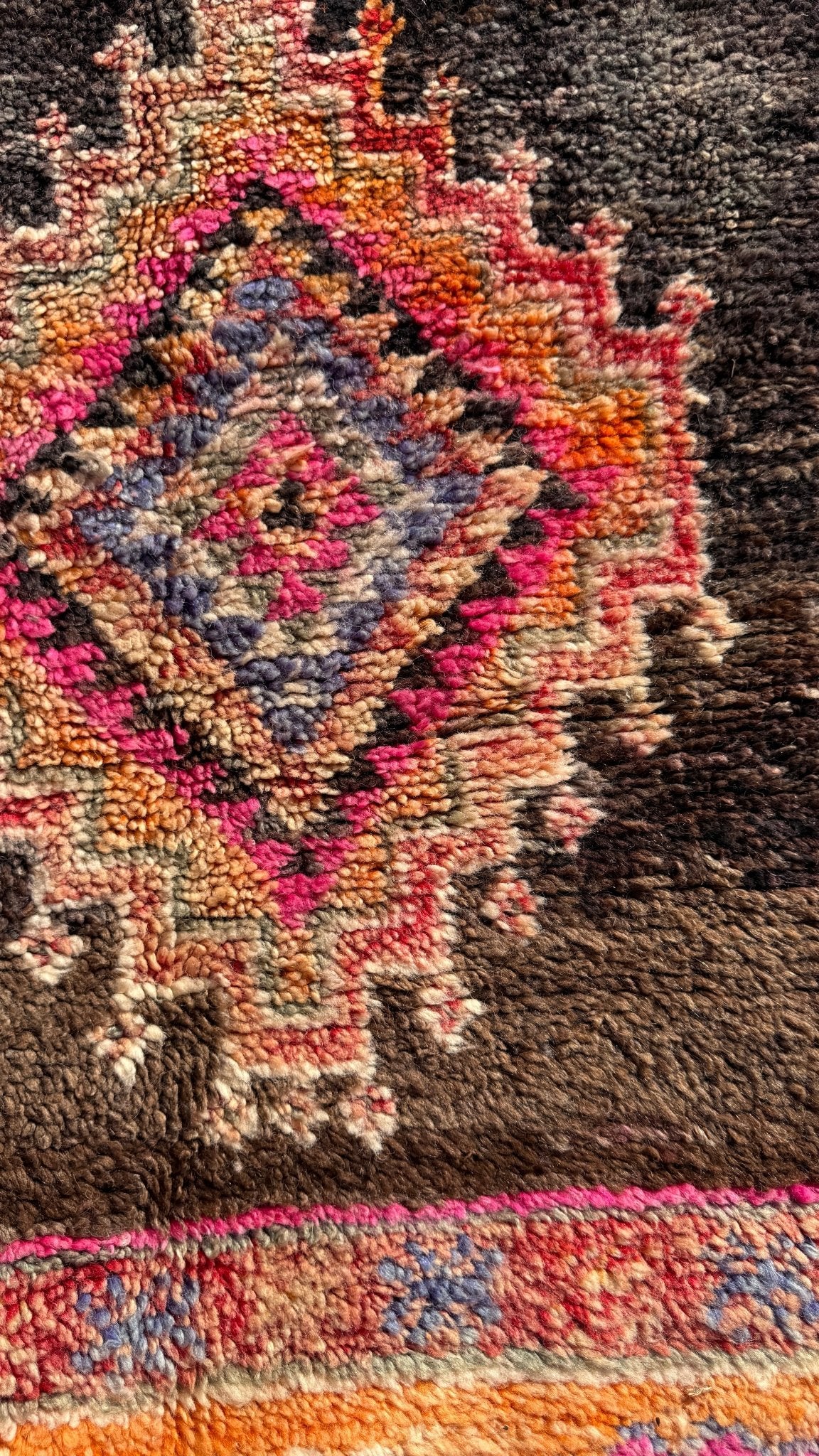 Boujaad Vintage Moroccan Rug - 280cm x 175cm - Charcoal/Orange/Magenta - Rohi Threads
