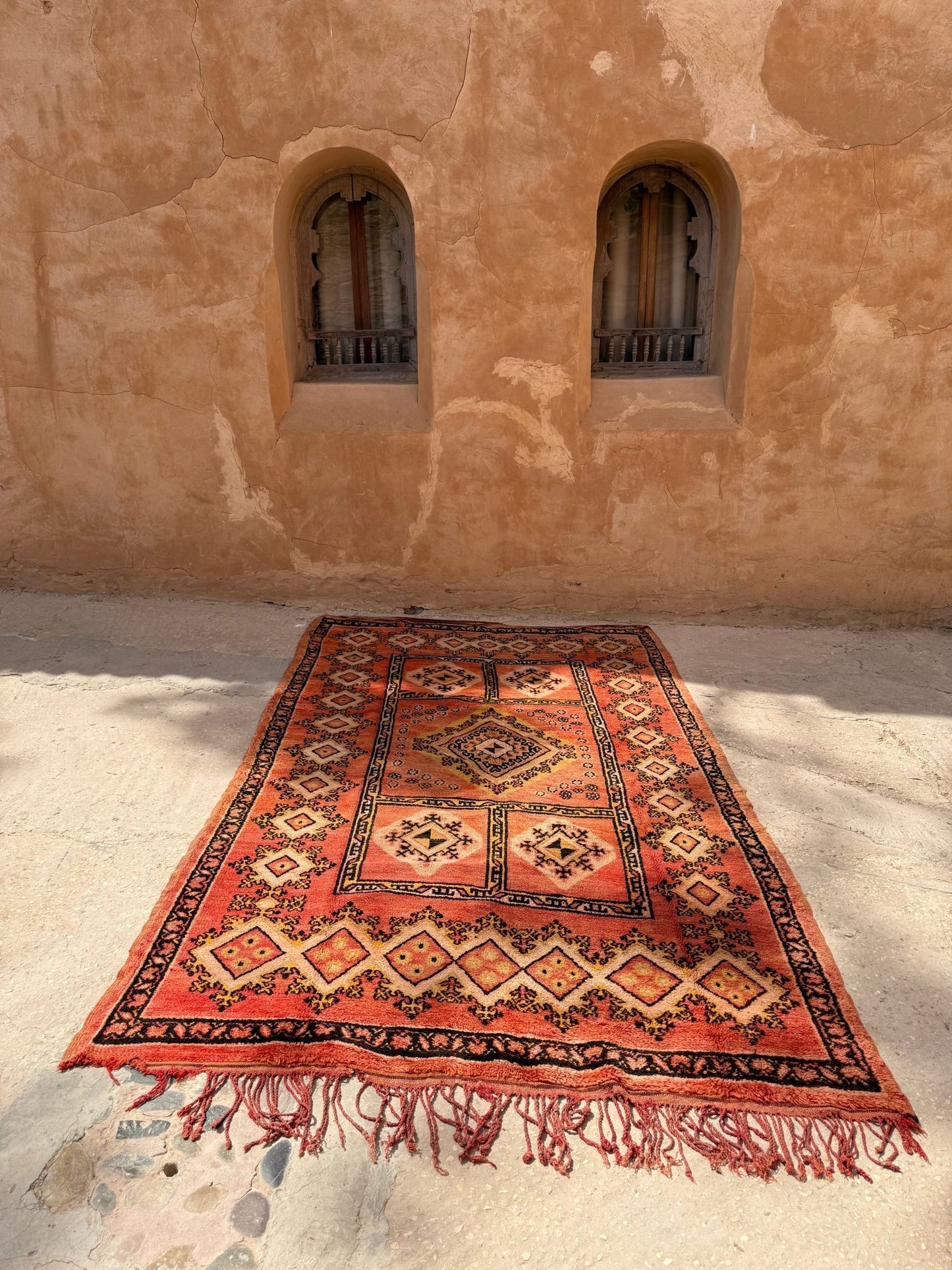 Large Vintage Moroccan Rug - Terracotta/Yellow - 340cm x 200cm - Rohi Threads