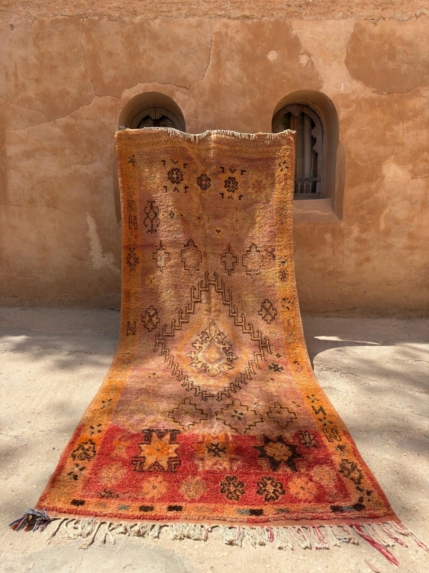 Taznakht Vintage Moroccan Rug - Pink/Orange/Lilac - 413cm x 170cm - Rohi Threads