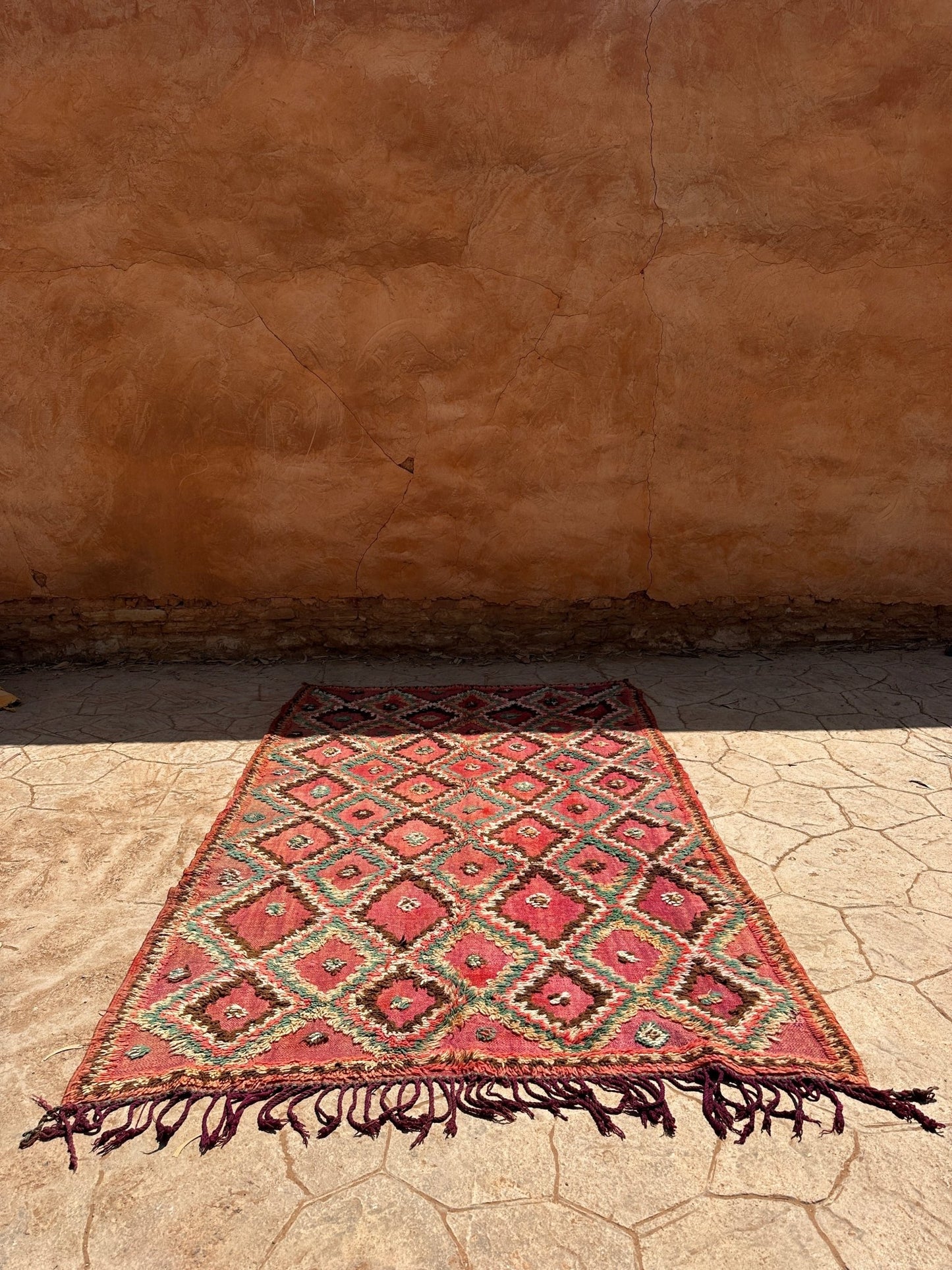 Vintage Moroccan Rug Boujaad - Pink/Brown/Green - 254cm x 158cm - Rohi Threads