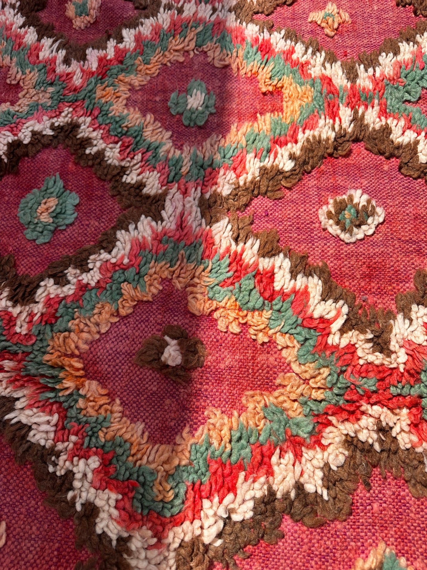 Vintage Moroccan Rug Boujaad - Pink/Brown/Green - 254cm x 158cm - Rohi Threads