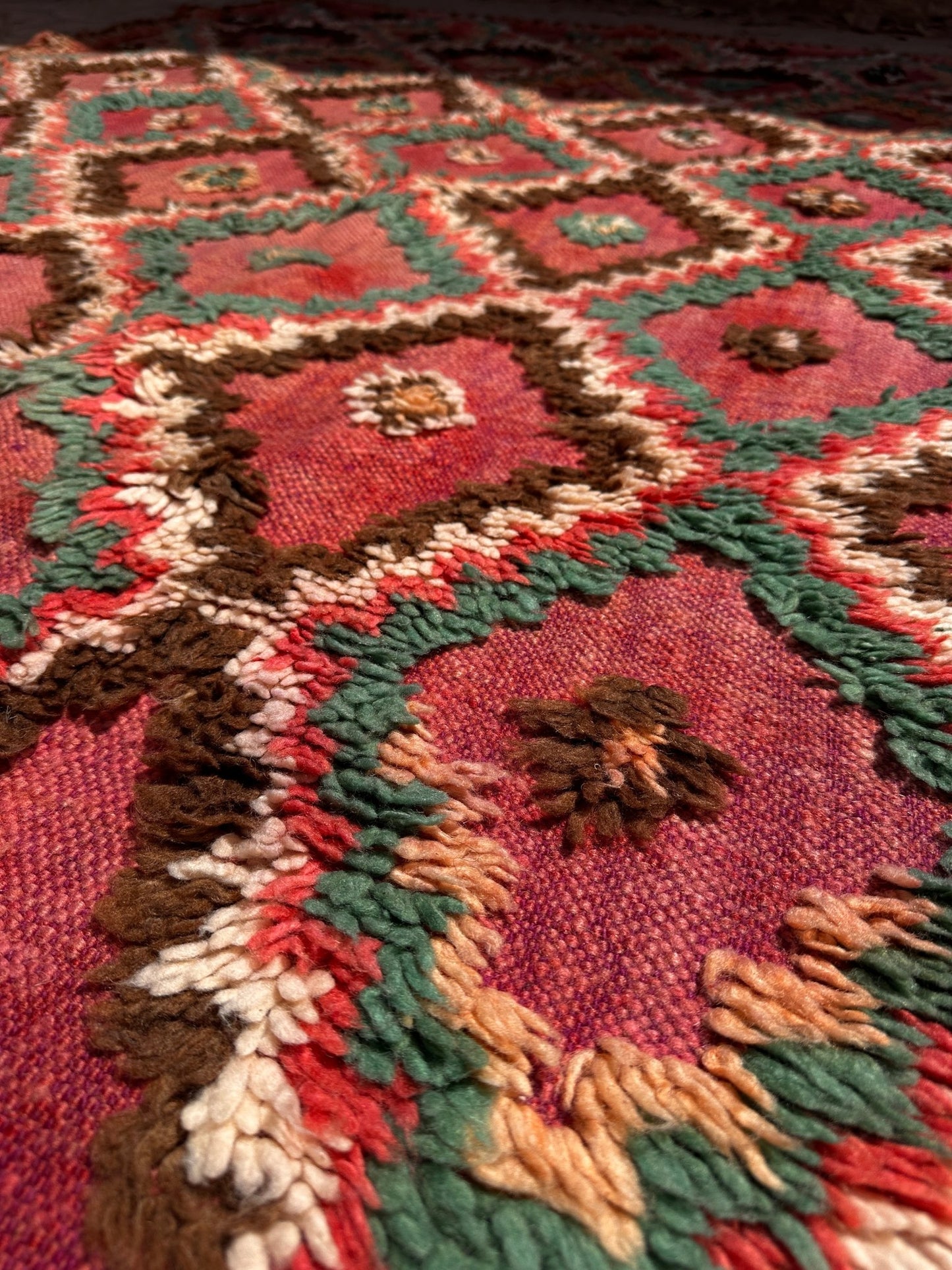 Vintage Moroccan Rug Boujaad - Pink/Brown/Green - 254cm x 158cm - Rohi Threads