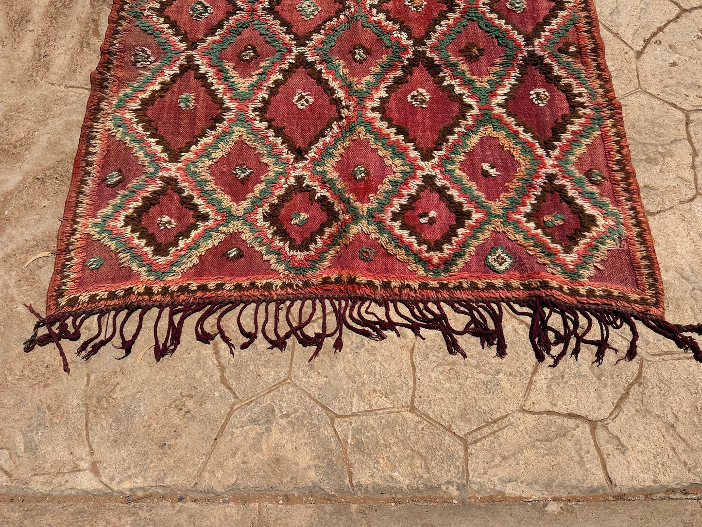 Vintage Moroccan Rug Boujaad - Pink/Brown/Green - 254cm x 158cm - Rohi Threads