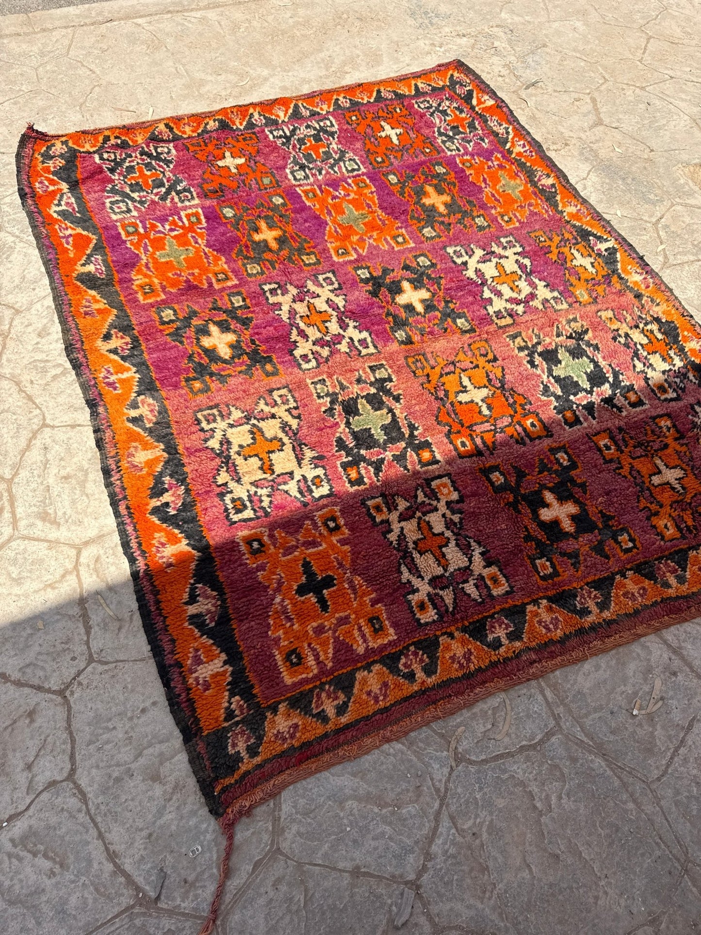 Zemmour Vintage Moroccan Rug - Purple/Orange - 220cm x 180cm - Rohi Threads