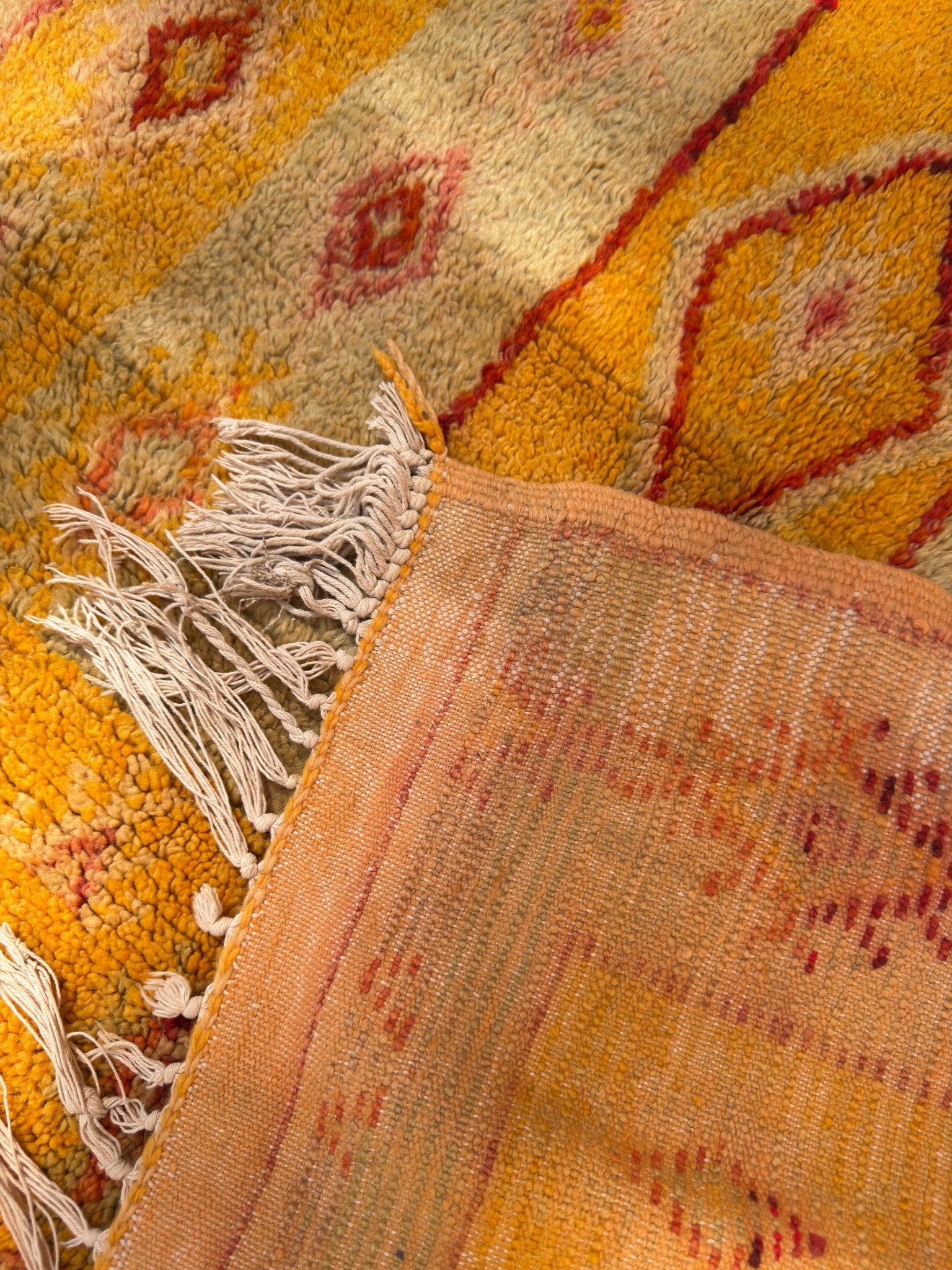 Azilal Vintage Small Moroccan Rug - Yellow - 221cm x 126cm - Rohi Threads