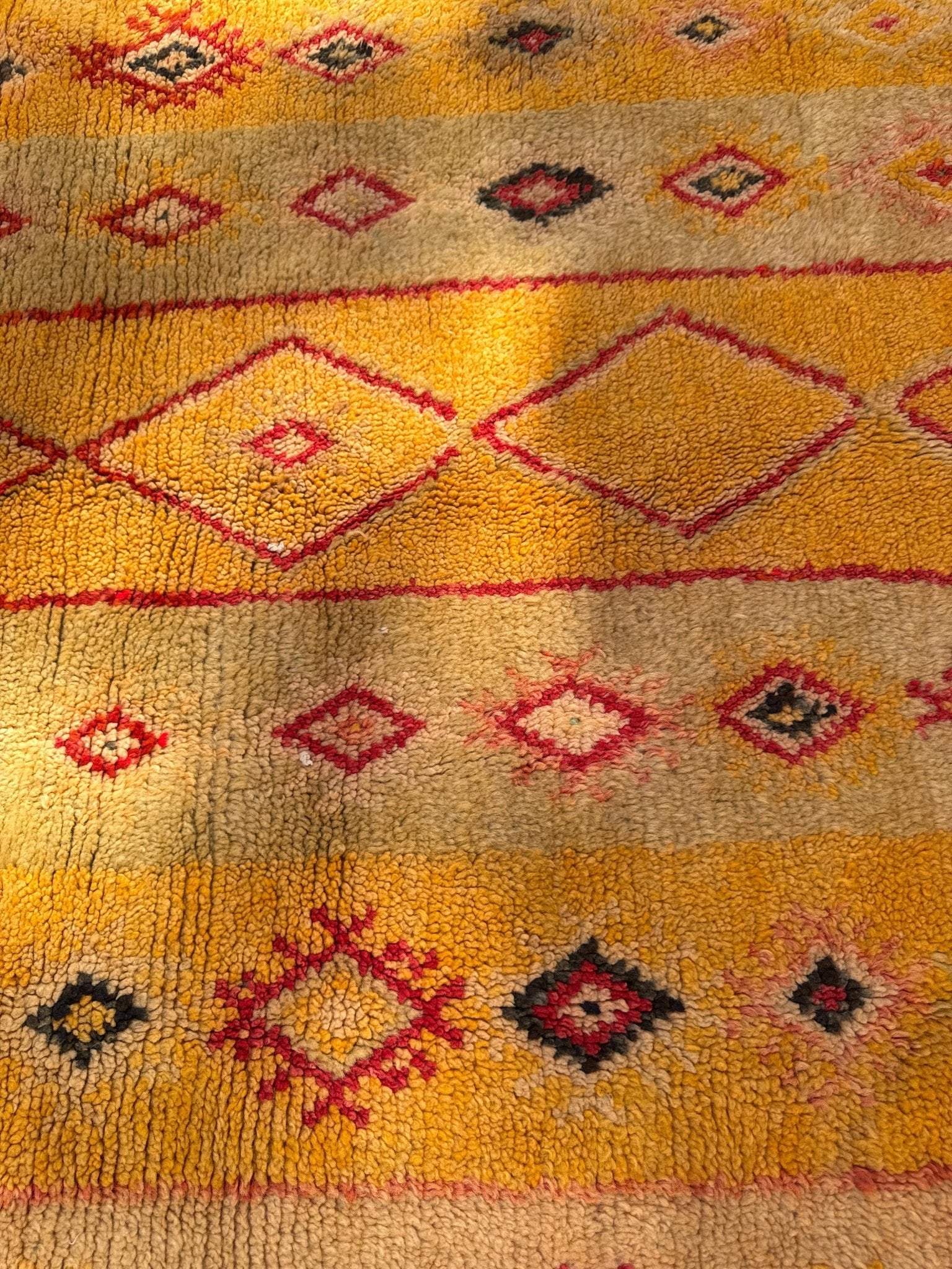 Azilal Vintage Small Moroccan Rug - Yellow - 221cm x 126cm - Rohi Threads