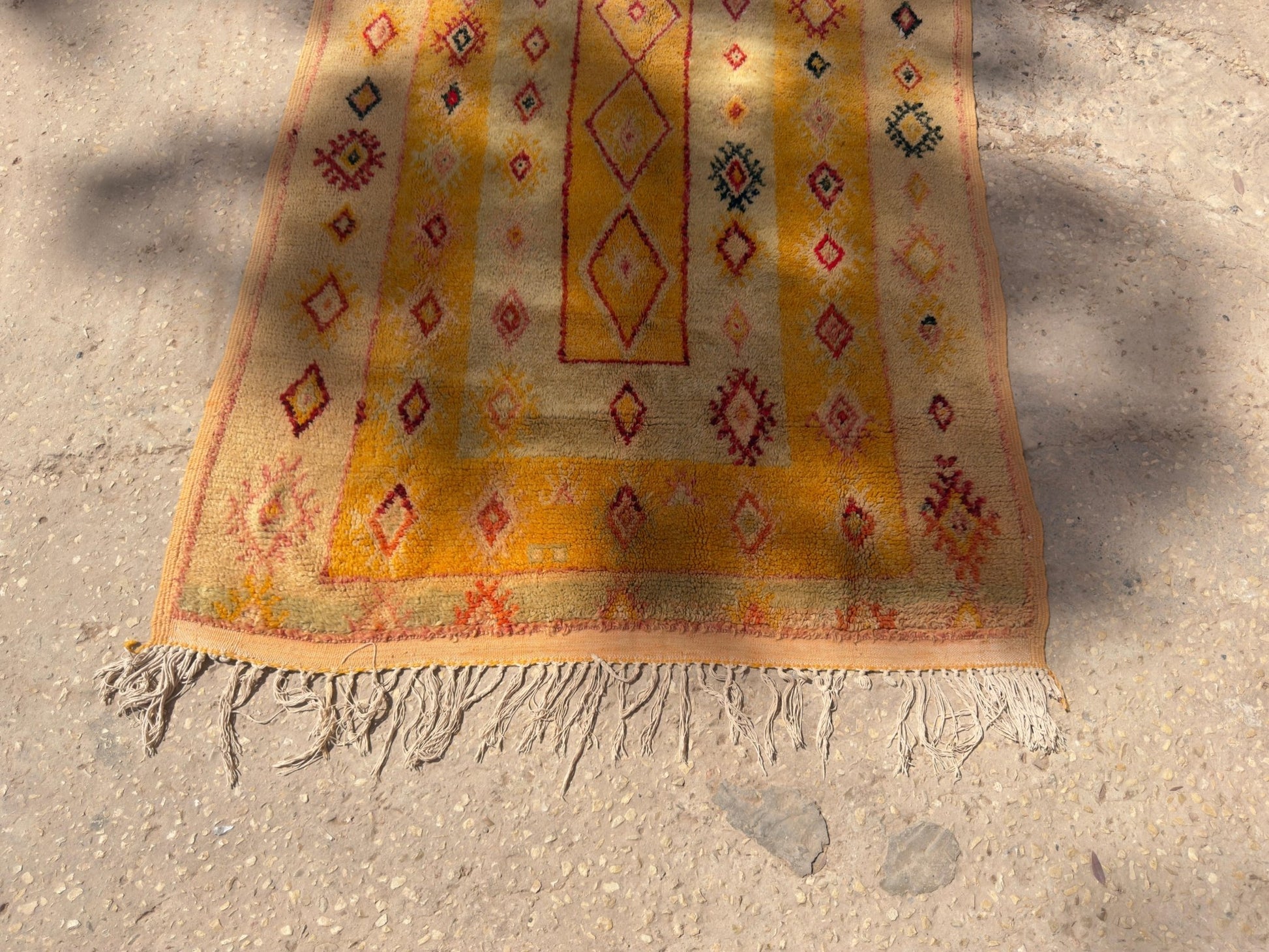 Azilal Vintage Small Moroccan Rug - Yellow - 221cm x 126cm - Rohi Threads
