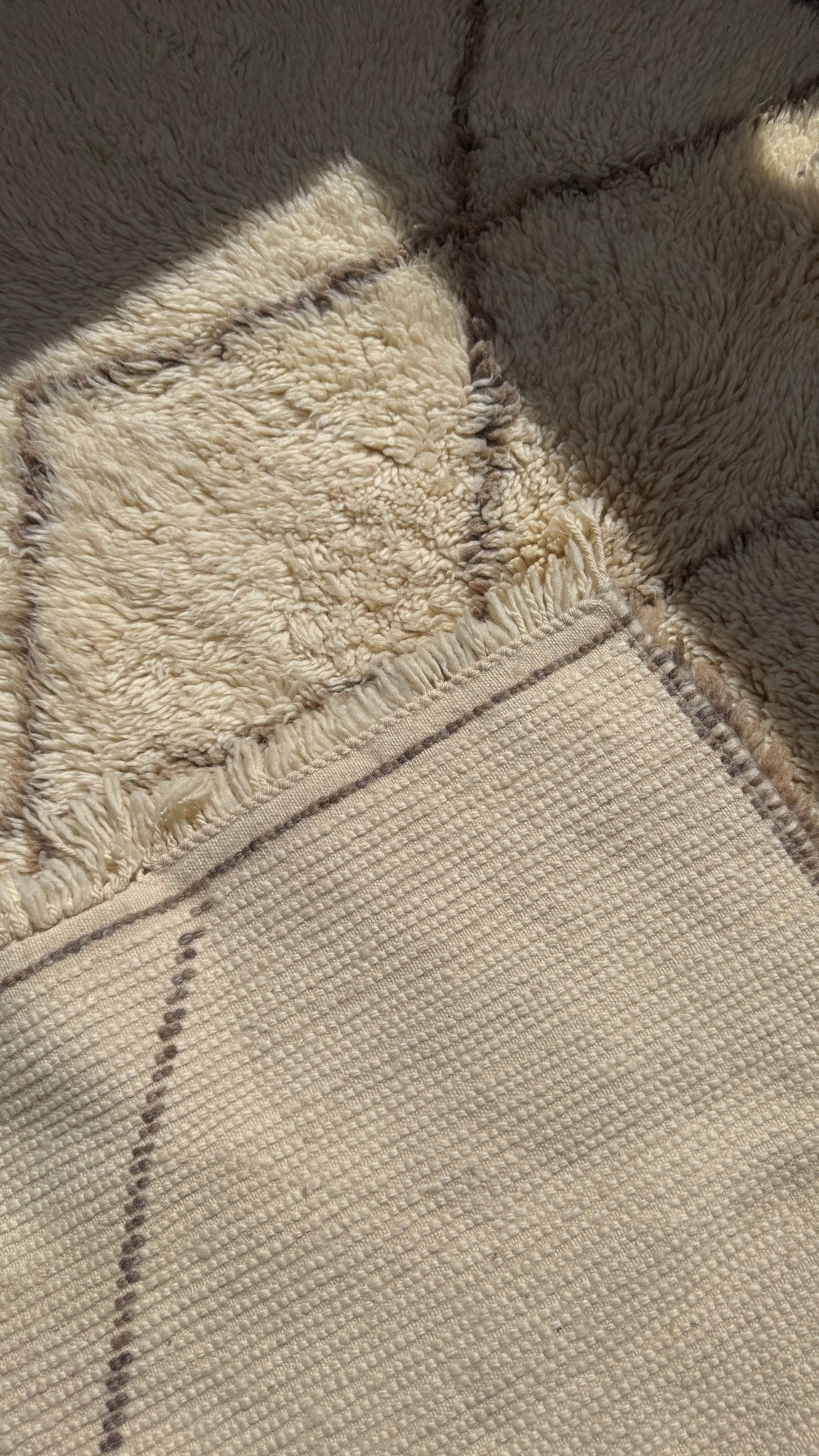 Beni Ouarain Moroccan Rug - Cream/Brown - 185cm x 154cm - Rohi Threads