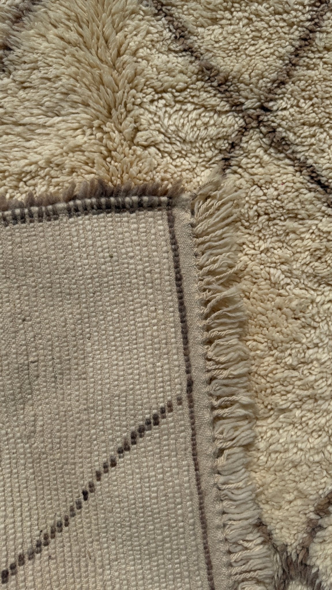 Beni Ouarain Moroccan Rug - Cream/Brown - 185cm x 154cm - Rohi Threads