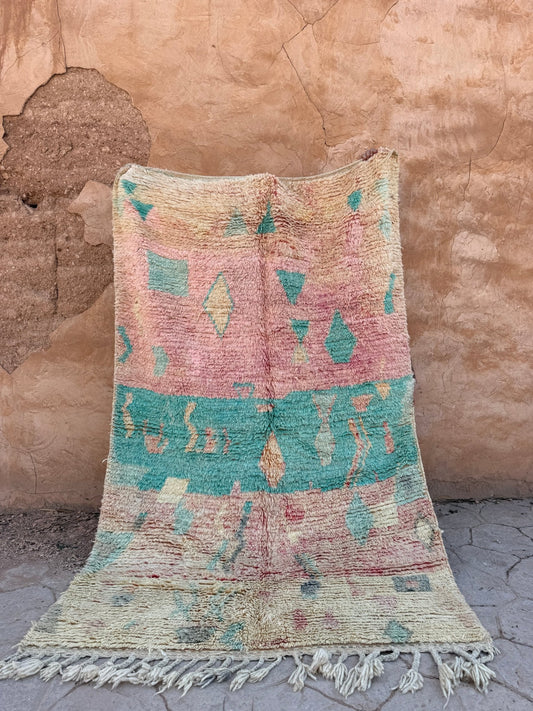 Boujaad Moroccan rug - Pastel Pink/Beige/Turqoise - 260cm x 161cm - Rohi Threads