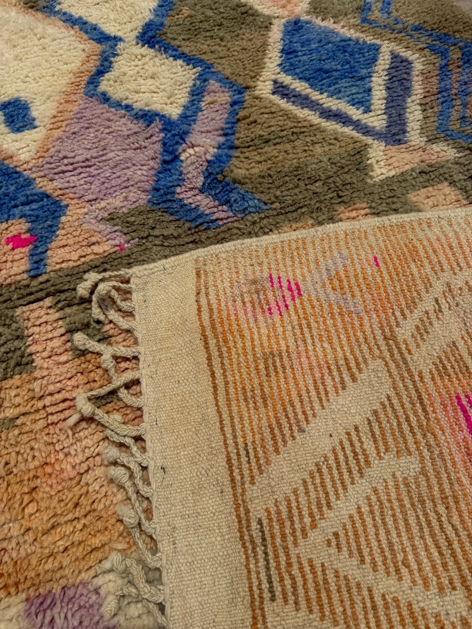 Boujaad Moroccan Rug - Sandy Beige/Pastel - 307cm x 212cm - Rohi Threads