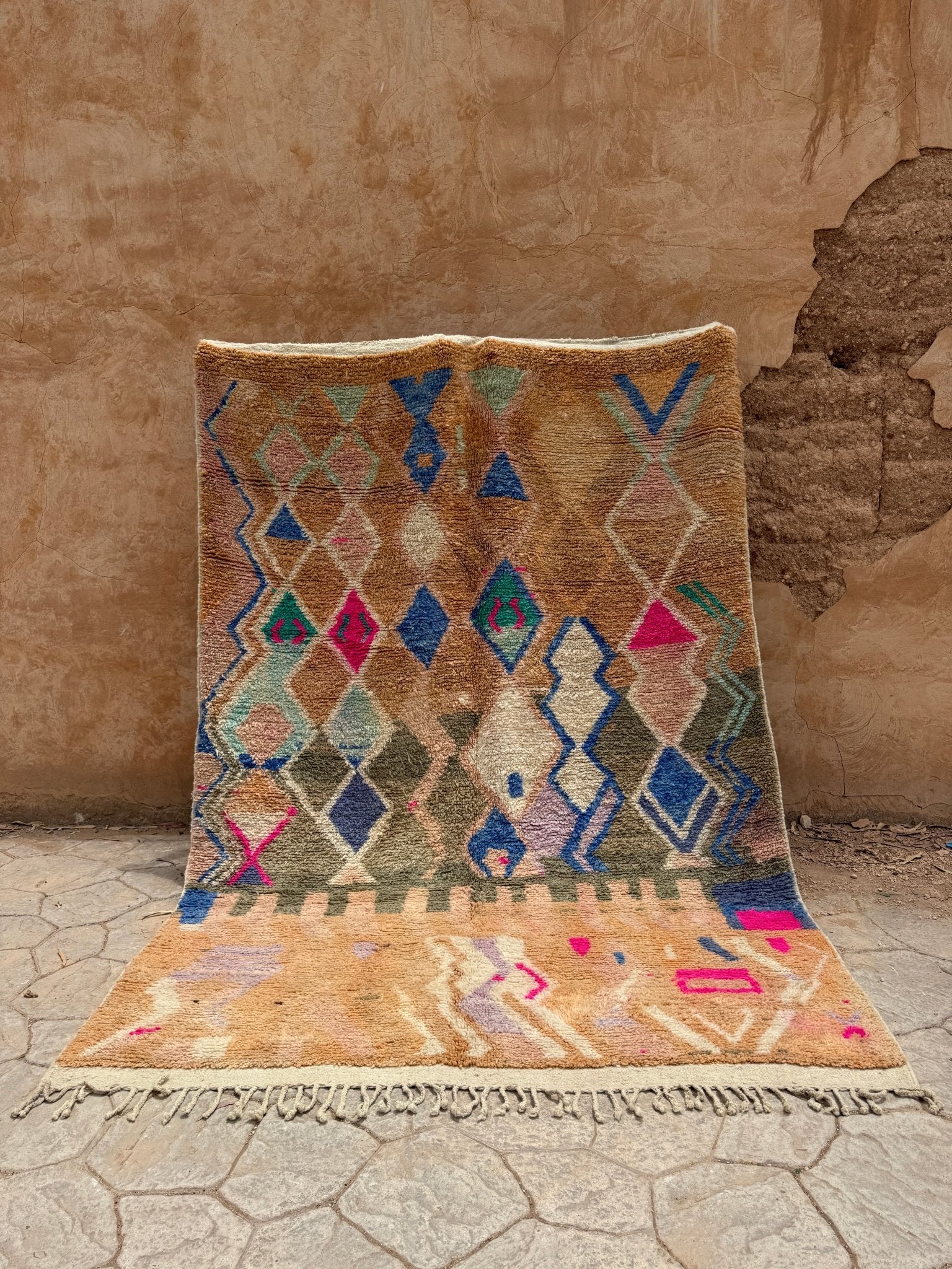 Boujaad Moroccan Rug - Sandy Beige/Pastel - 307cm x 212cm - Rohi Threads