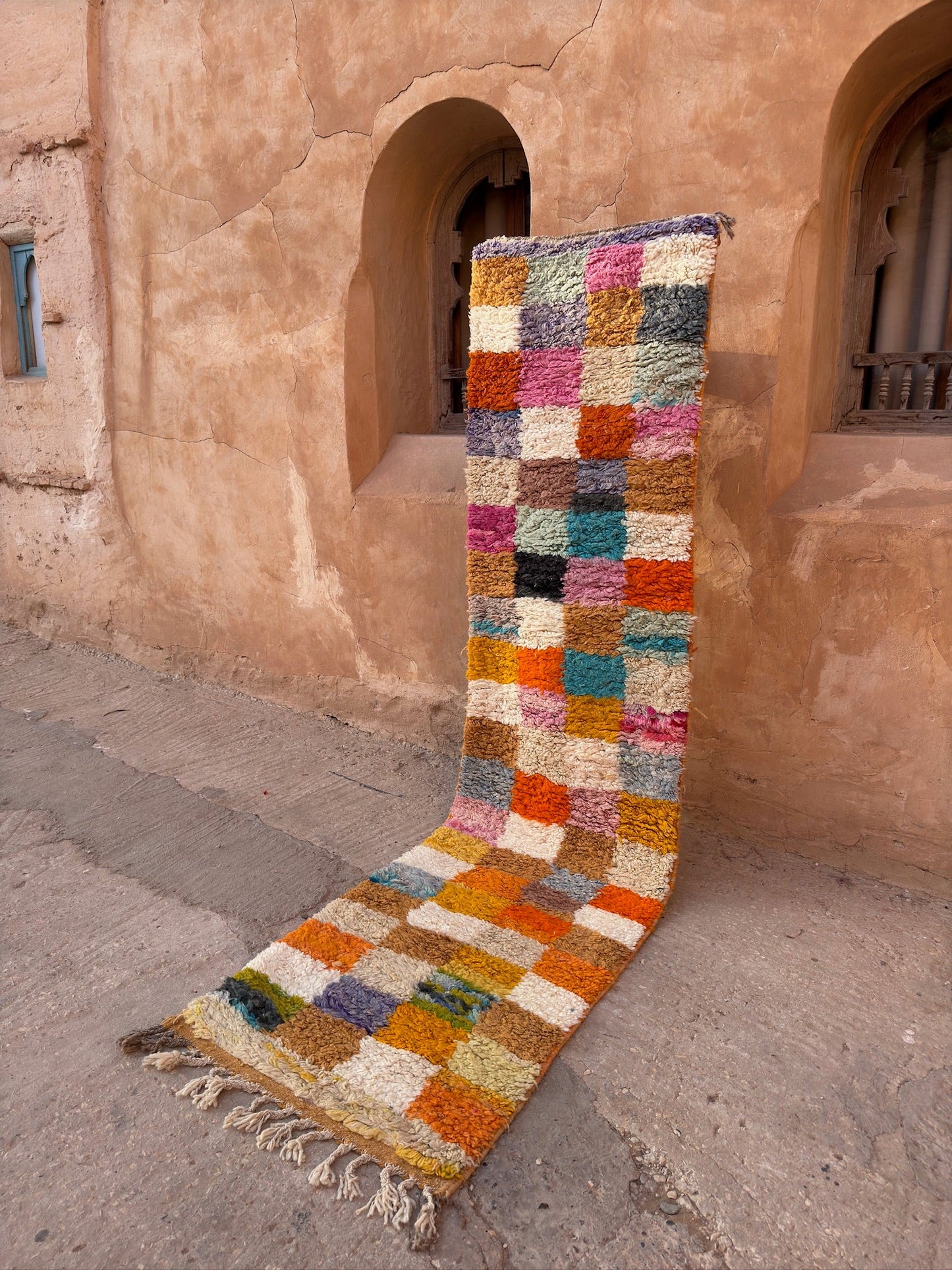Boujaad Moroccan Runner - Multicoloured Checkered - 315cm x 80cm - Rohi Threads