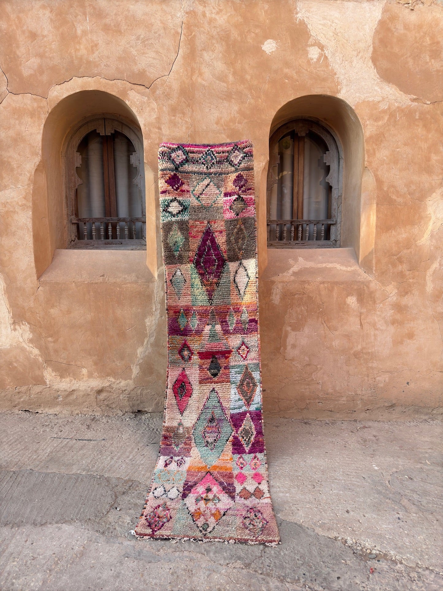 Boujaad Moroccan Runner - Purple, Grey & Pink - 286cm x 69cm - Rohi Threads