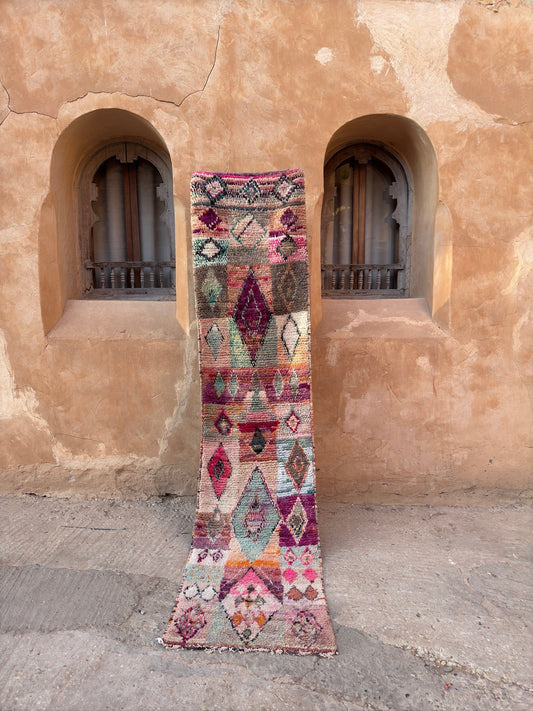 Boujaad Moroccan Runner - Purple, Grey & Pink - 286cm x 69cm - Rohi Threads