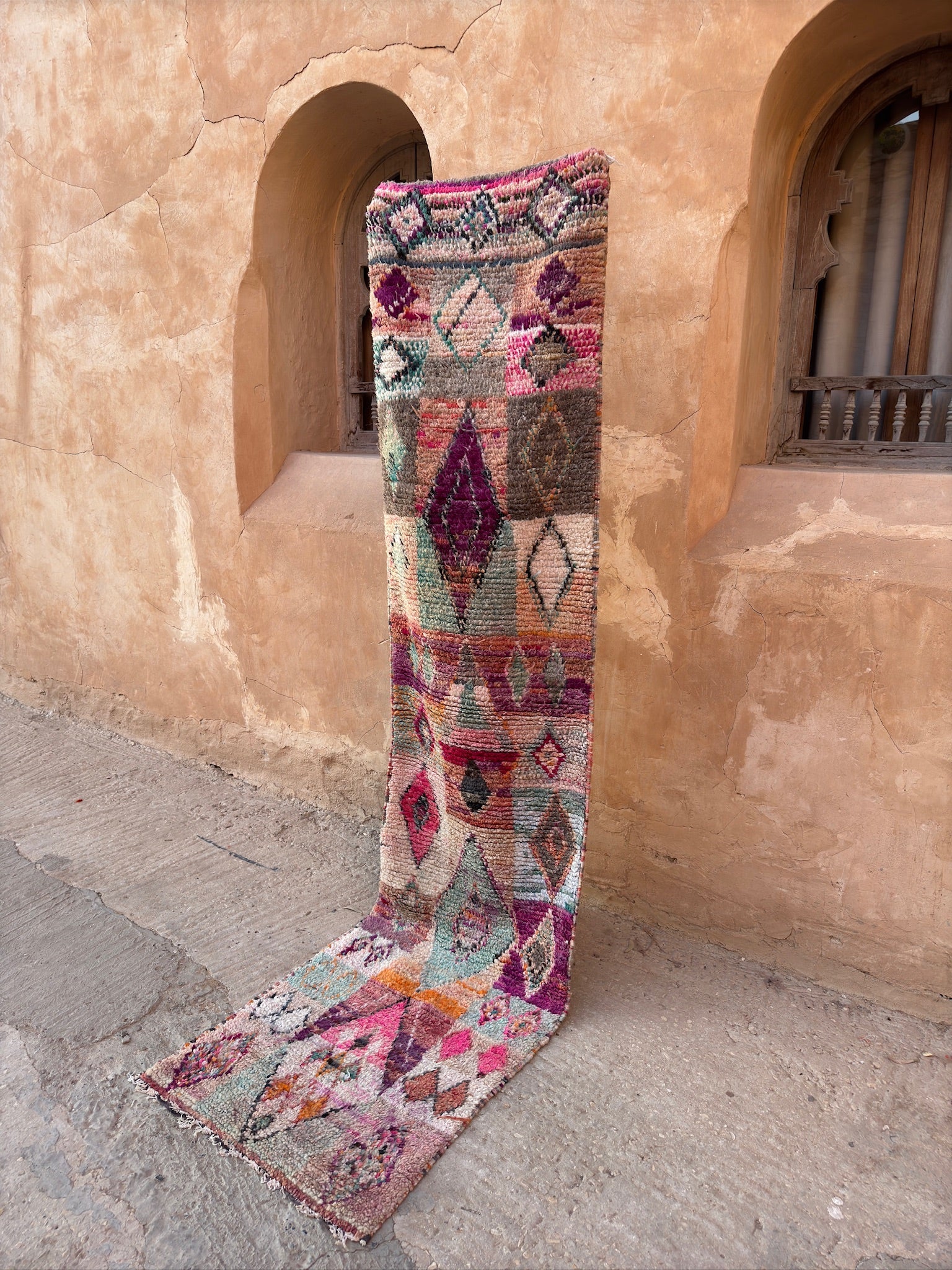 Boujaad Moroccan Runner - Purple, Grey & Pink - 286cm x 69cm - Rohi Threads