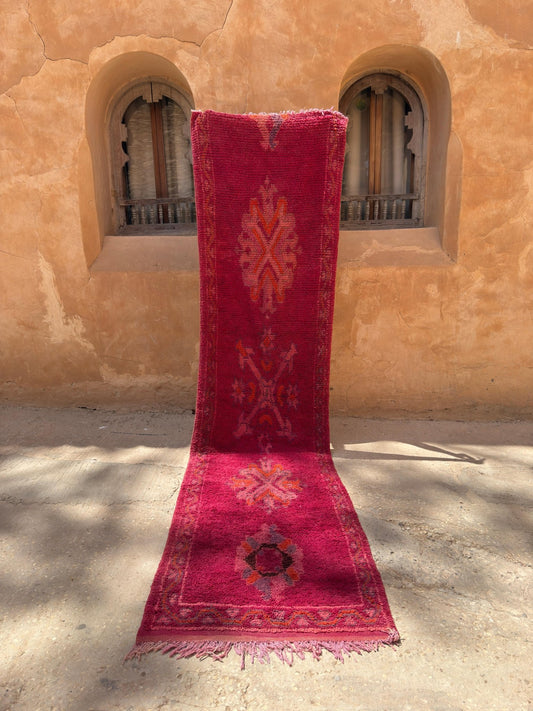 Boujaad Vintage Moroccan Hallway Runner Rug - Pink/Purple - 350 x 86cm - Rohi Threads