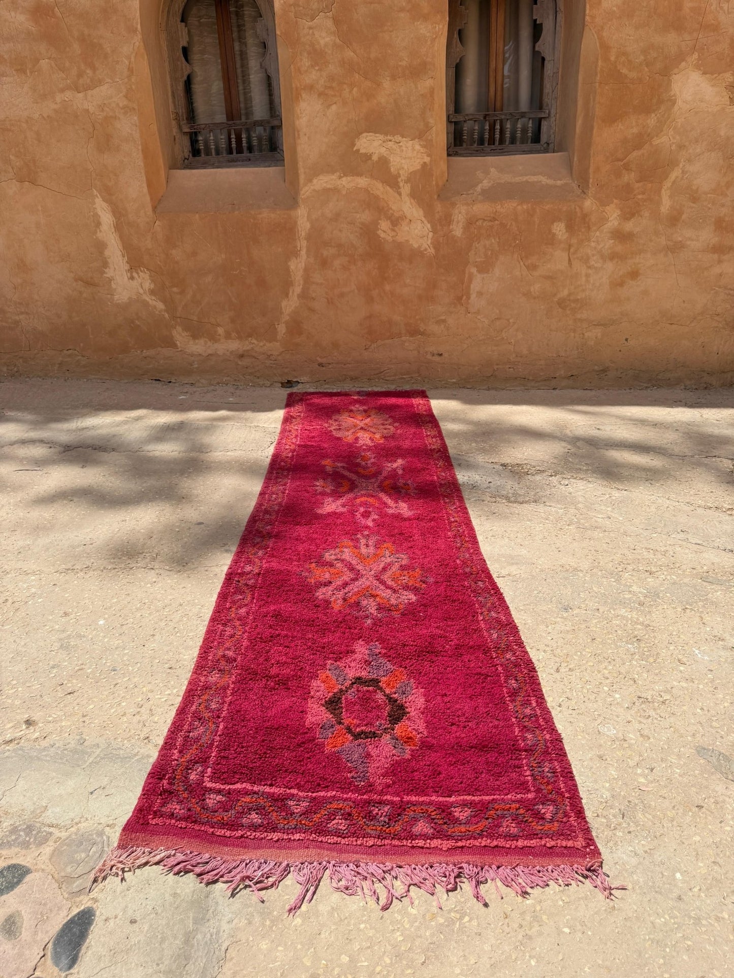 Boujaad Vintage Moroccan Hallway Runner Rug - Pink/Purple - 350 x 86cm - Rohi Threads