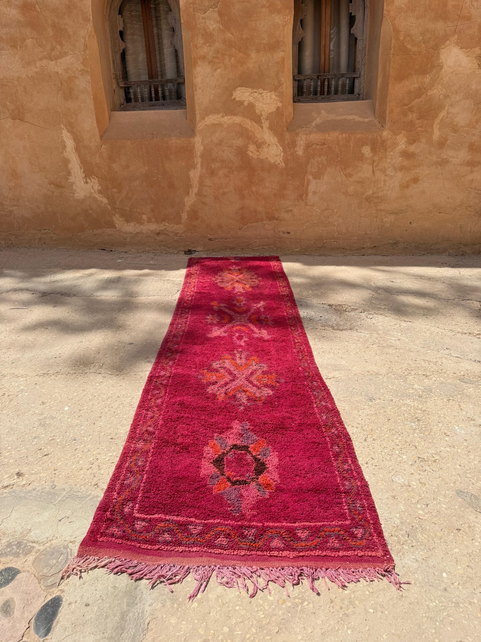 Boujaad Vintage Moroccan Hallway Runner Rug - Pink/Purple - 350 x 86cm - Rohi Threads