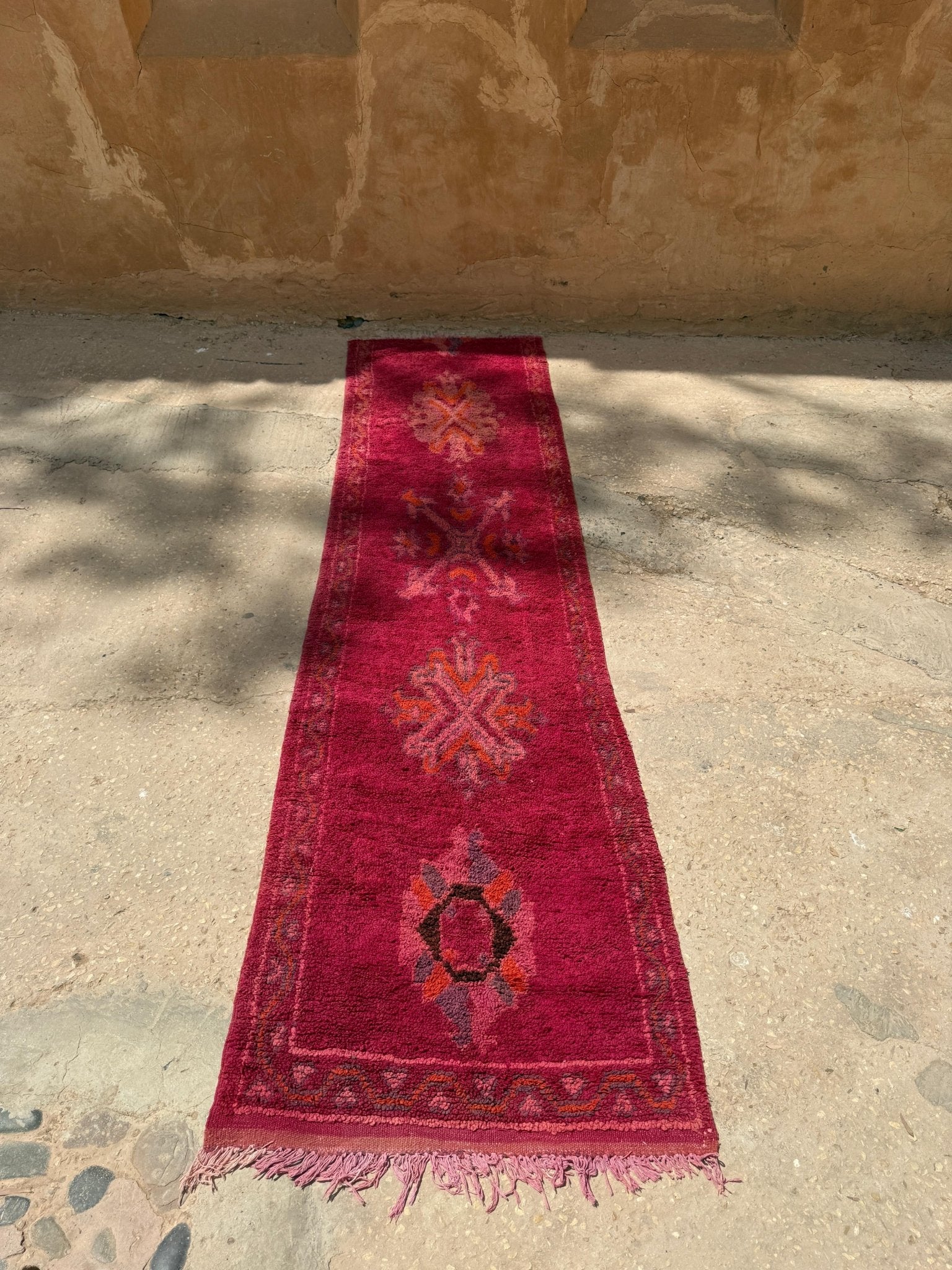 Boujaad Vintage Moroccan Hallway Runner Rug - Pink/Purple - 350 x 86cm - Rohi Threads