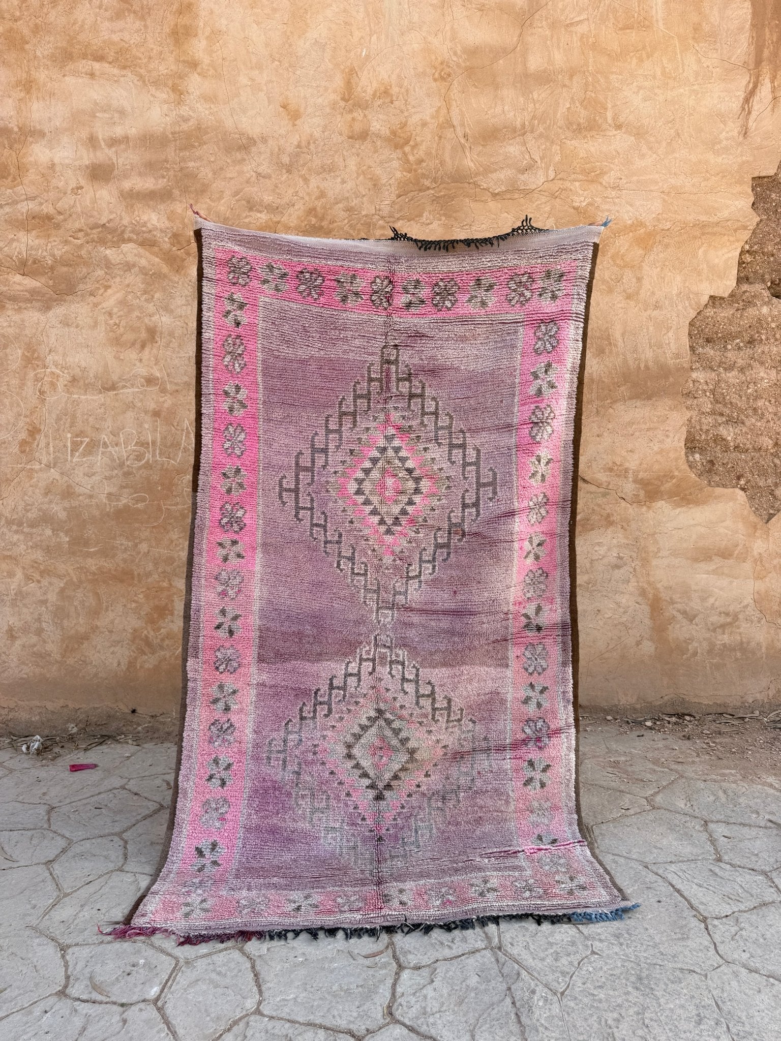 Boujaad Vintage Moroccan Rug - 225cm x 125cm - Pink/Purple - Rohi Threads