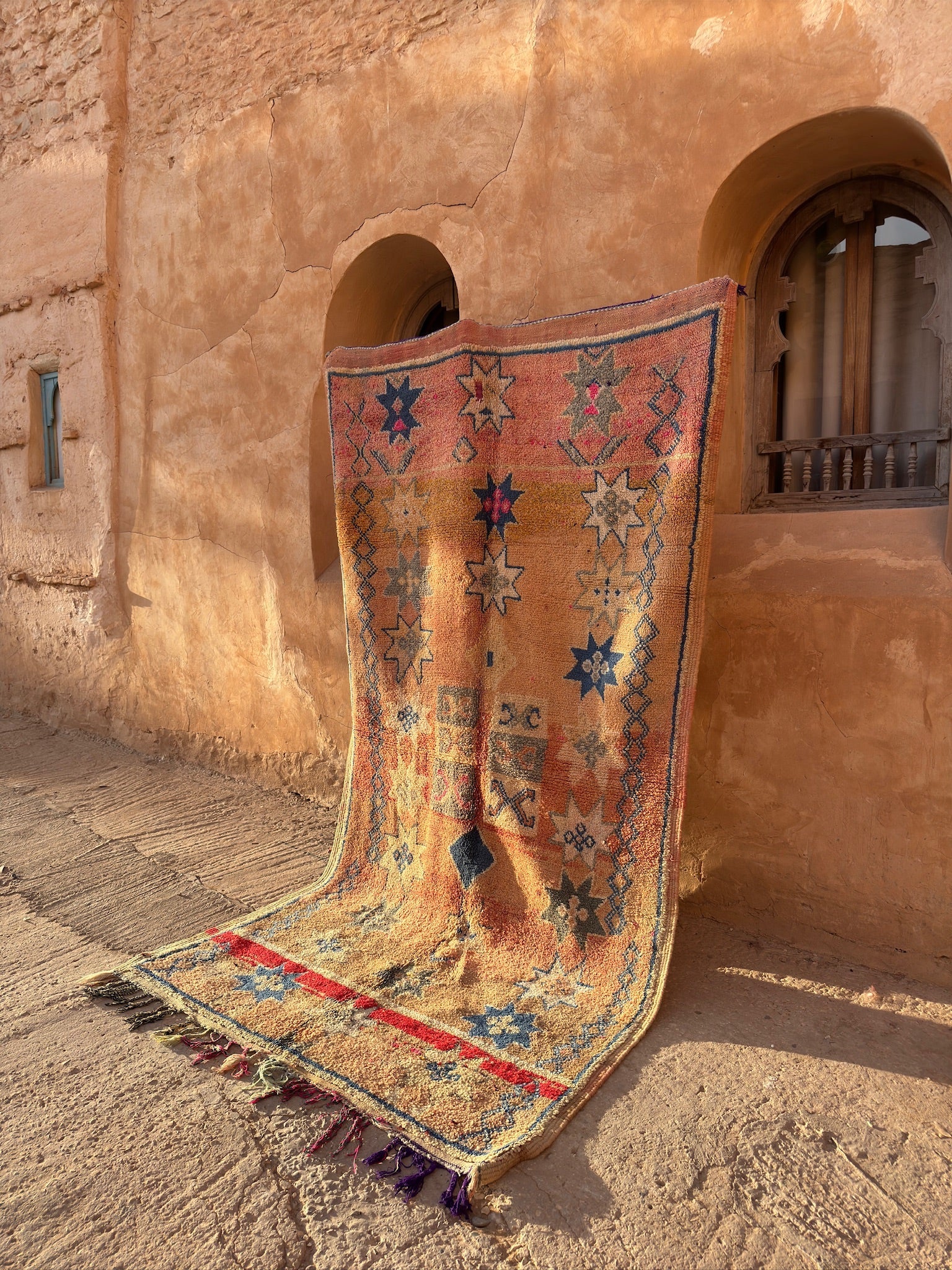 Boujaad Vintage Moroccan Rug - Beige/Blues - 277cm x 149cm - Rohi Threads