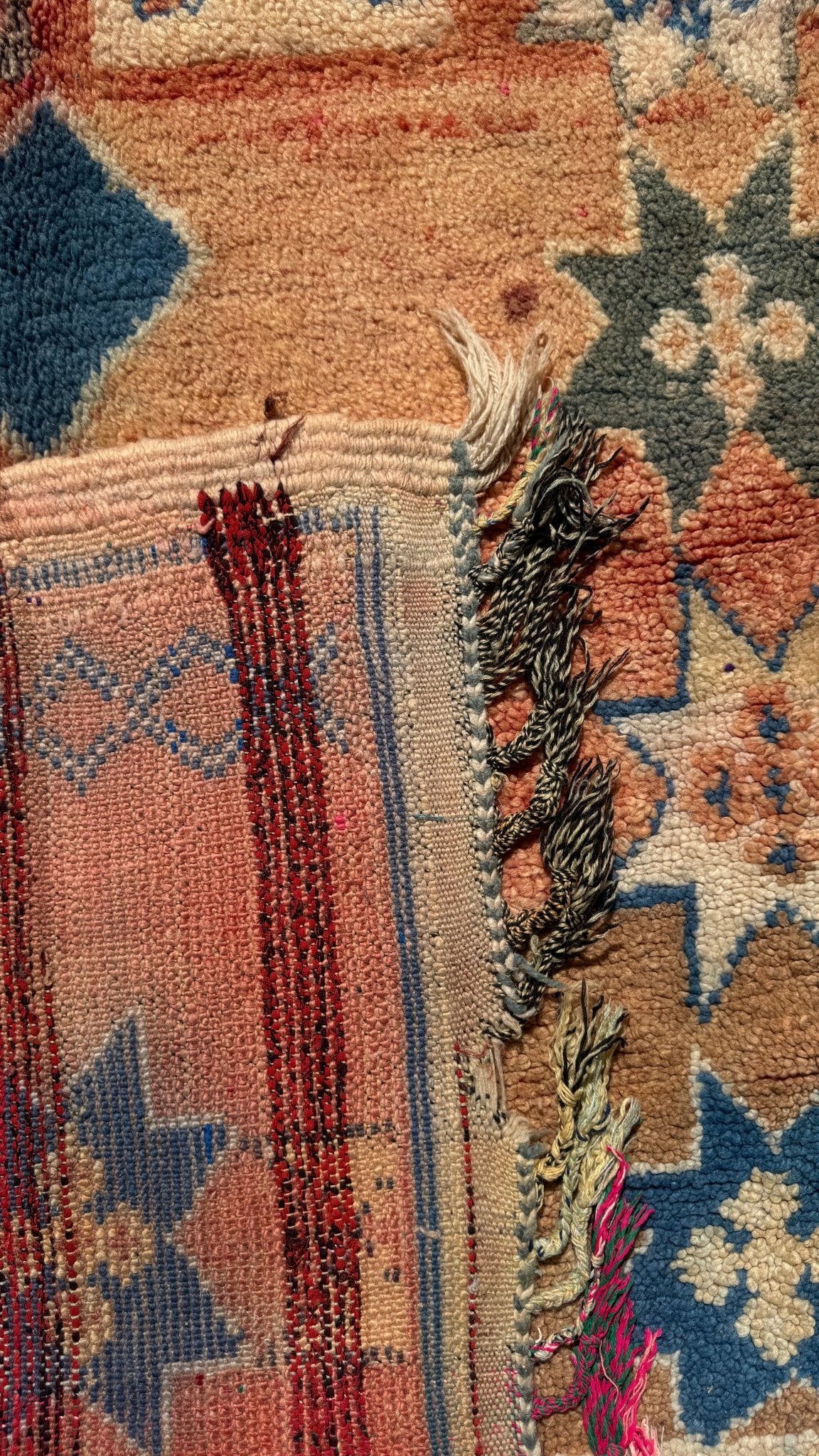 Boujaad Vintage Moroccan Rug - Beige/Blues - 277cm x 149cm - Rohi Threads