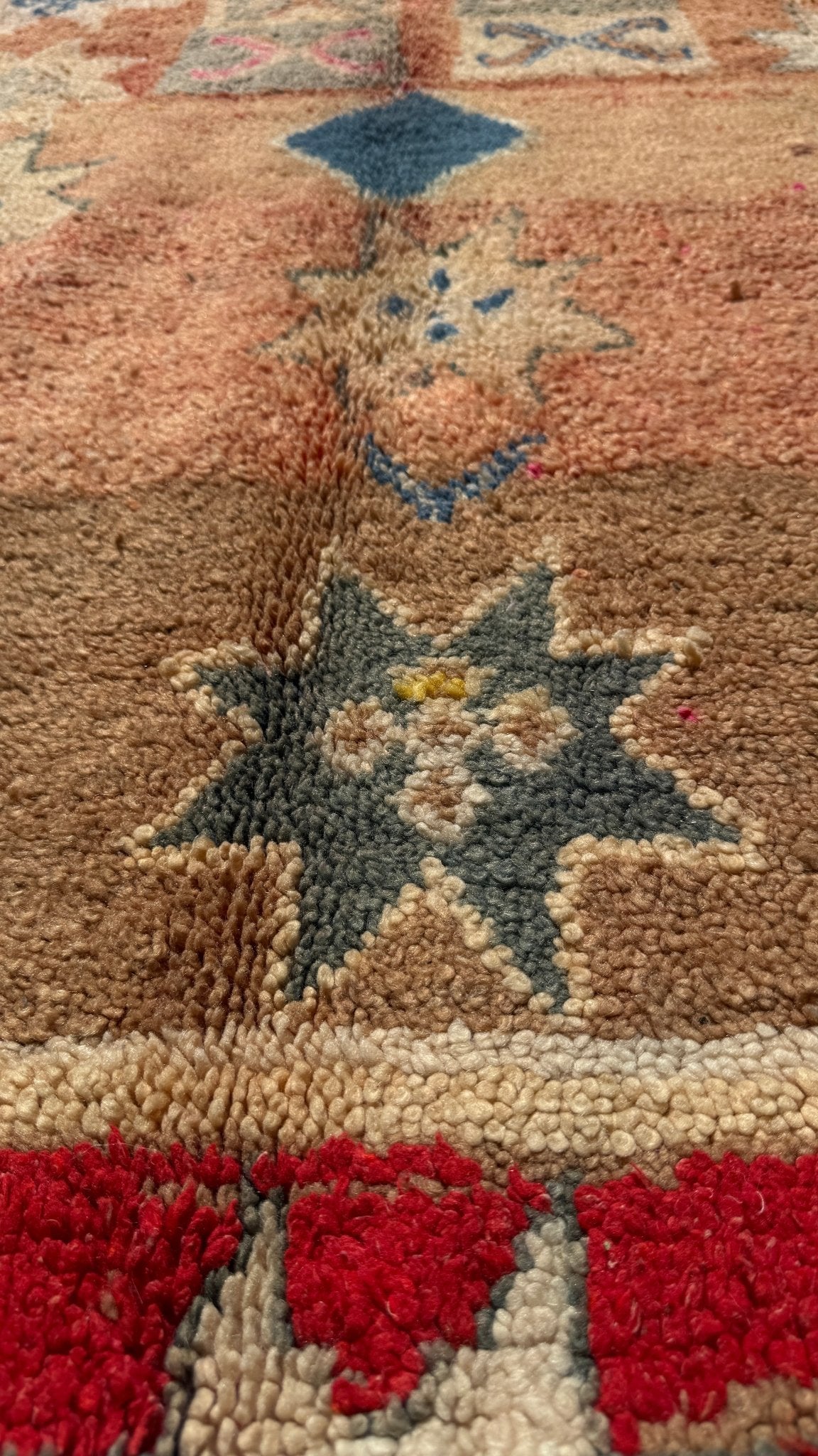 Boujaad Vintage Moroccan Rug - Beige/Blues - 277cm x 149cm - Rohi Threads