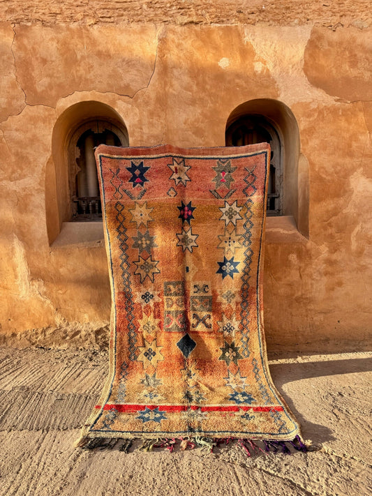 Boujaad Vintage Moroccan Rug - Beige/Blues - 277cm x 149cm - Rohi Threads