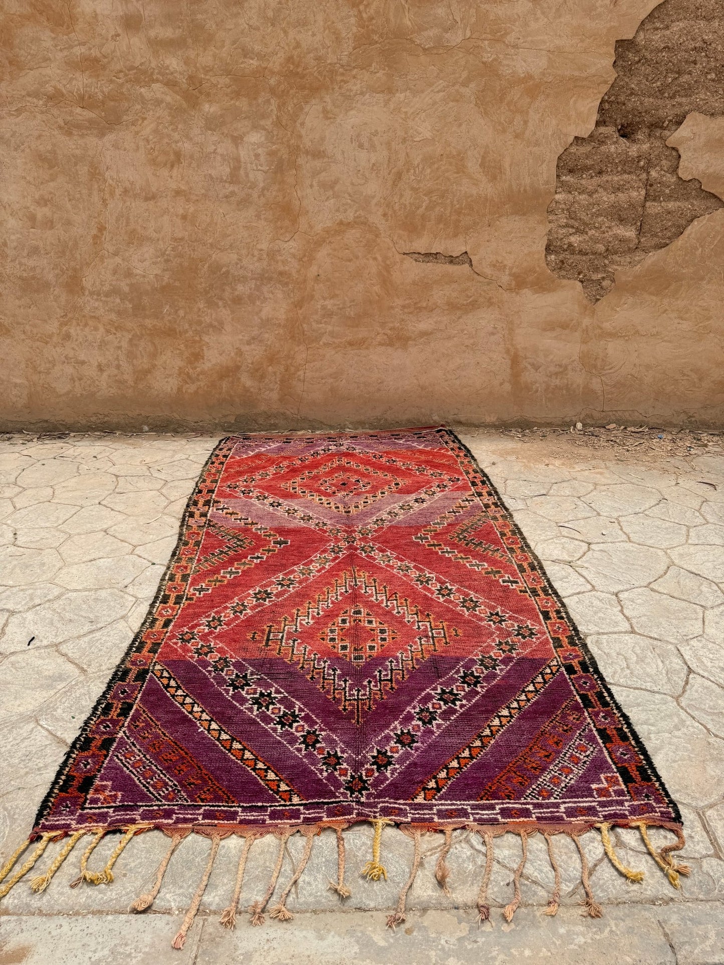 Boujaad Vintage Moroccan Rug - Red/Purple - 331cm x 166cm - Rohi Threads