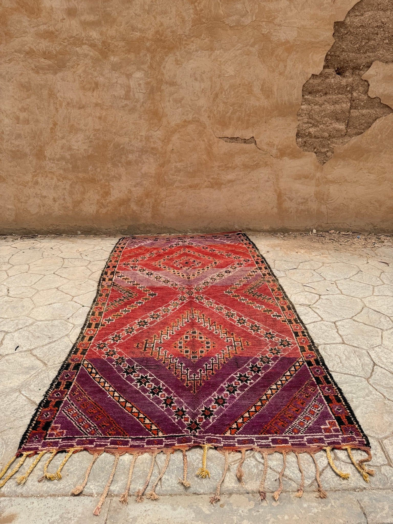 Boujaad Vintage Moroccan Rug - Red/Purple - 331cm x 166cm - Rohi Threads