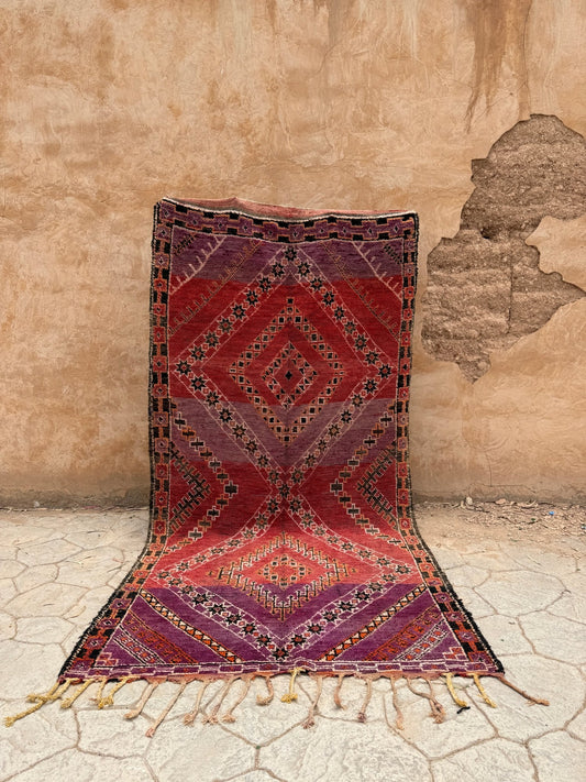 Boujaad Vintage Moroccan Rug - Red/Purple - 331cm x 166cm - Rohi Threads