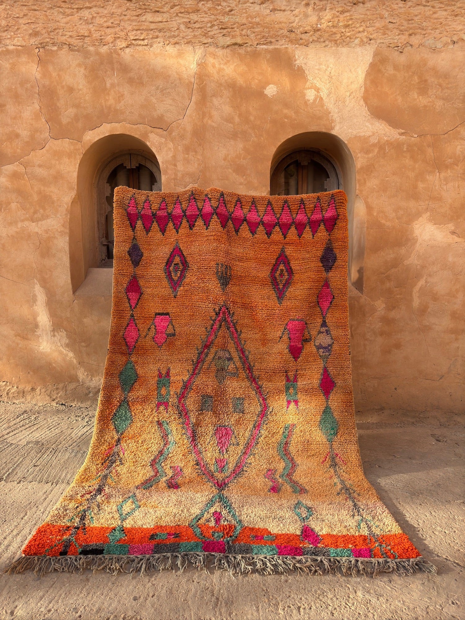 Boujaad Vintage Style Moroccan Rug - Orange & Pink - 280cm x 180cm - Rohi Threads