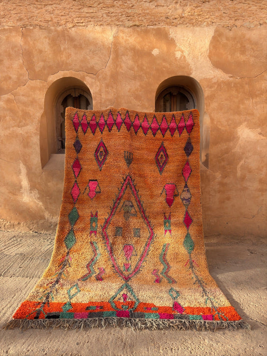 Boujaad Vintage Style Moroccan Rug - Orange & Pink - 280cm x 180cm - Rohi Threads