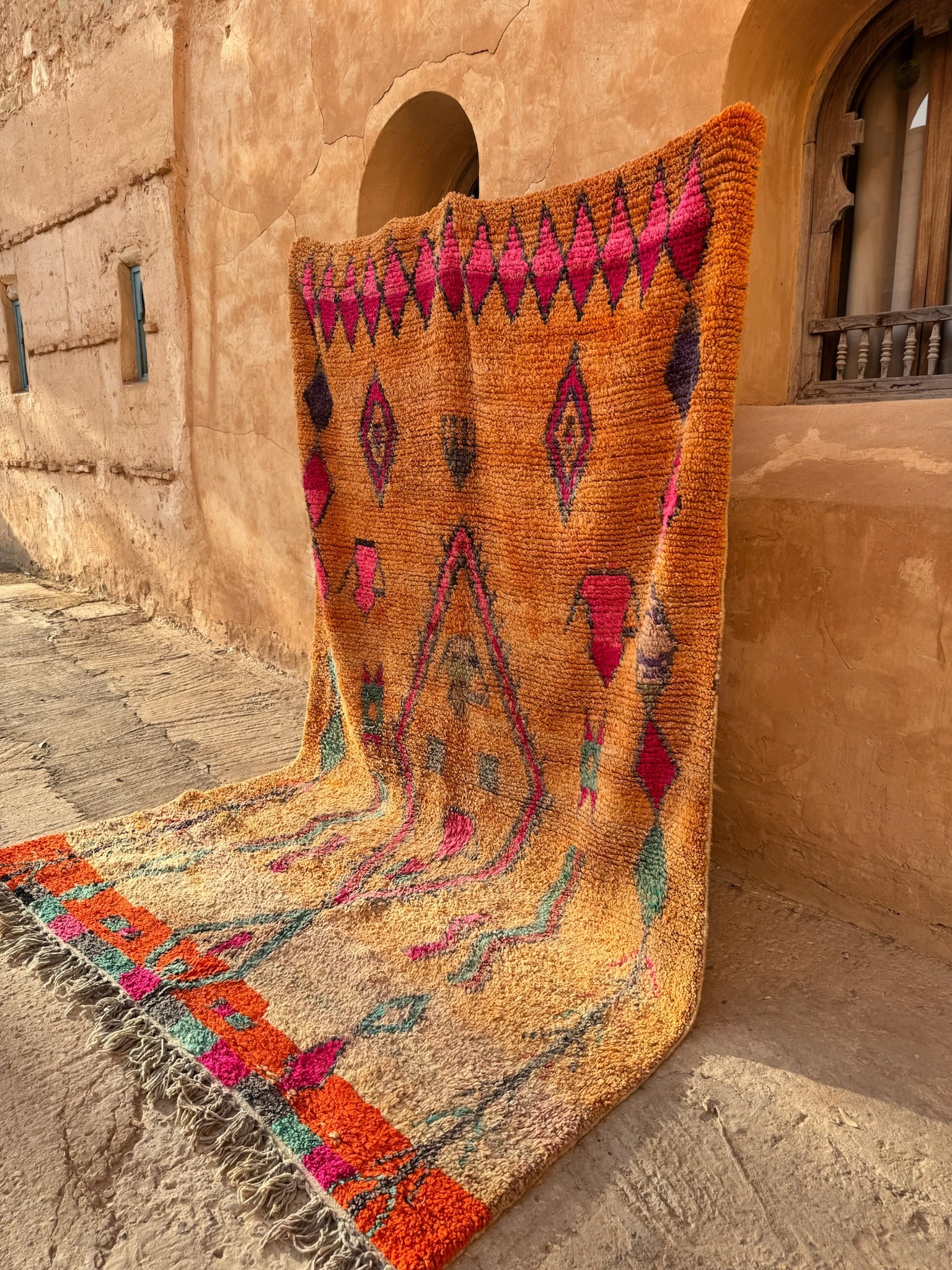Boujaad Vintage Style Moroccan Rug - Orange & Pink - 280cm x 180cm - Rohi Threads
