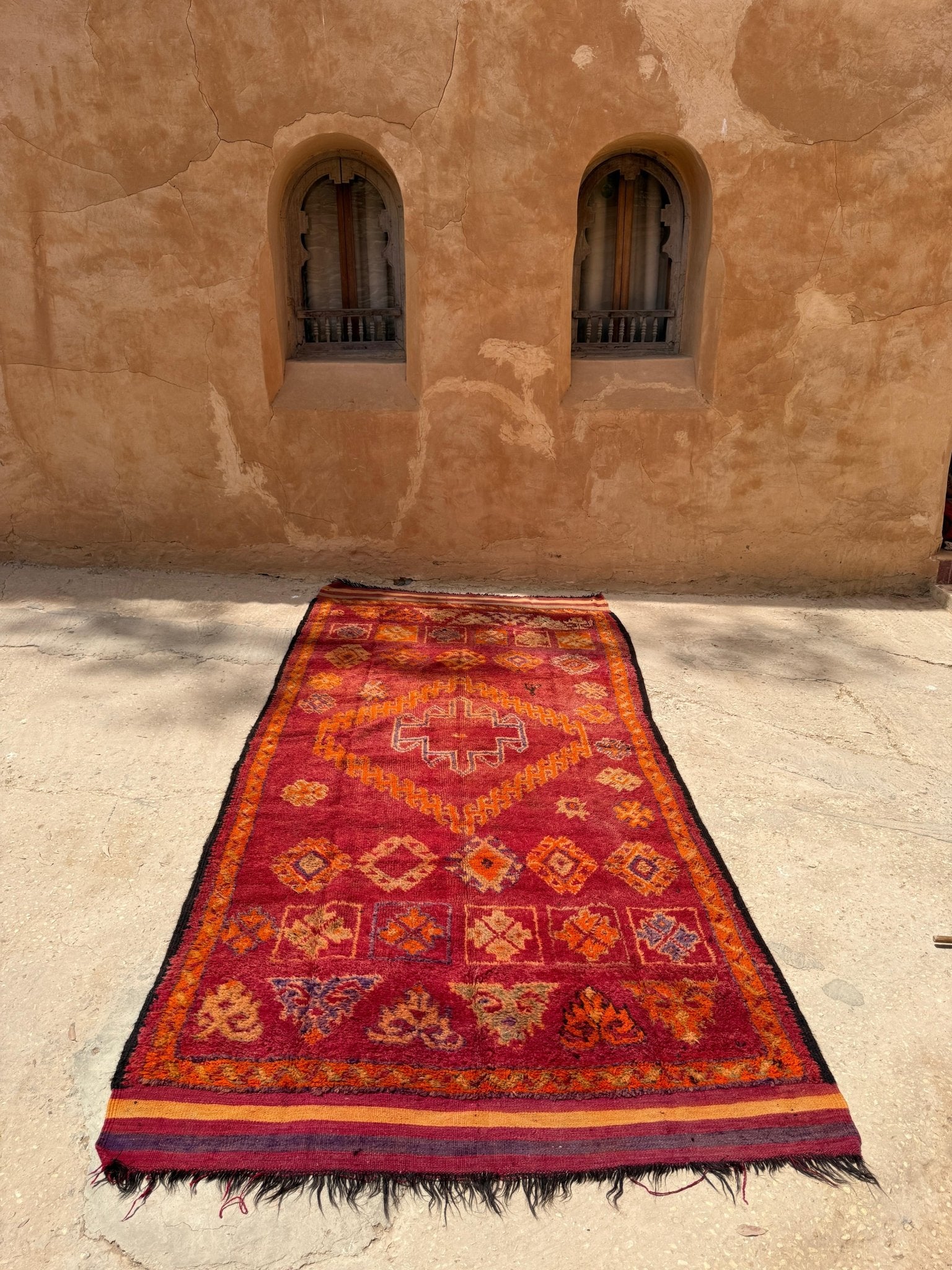 Haouz Vintage Moroccan Rug - Red/Plum/Orange - 390cm x 176cm - Rohi Threads
