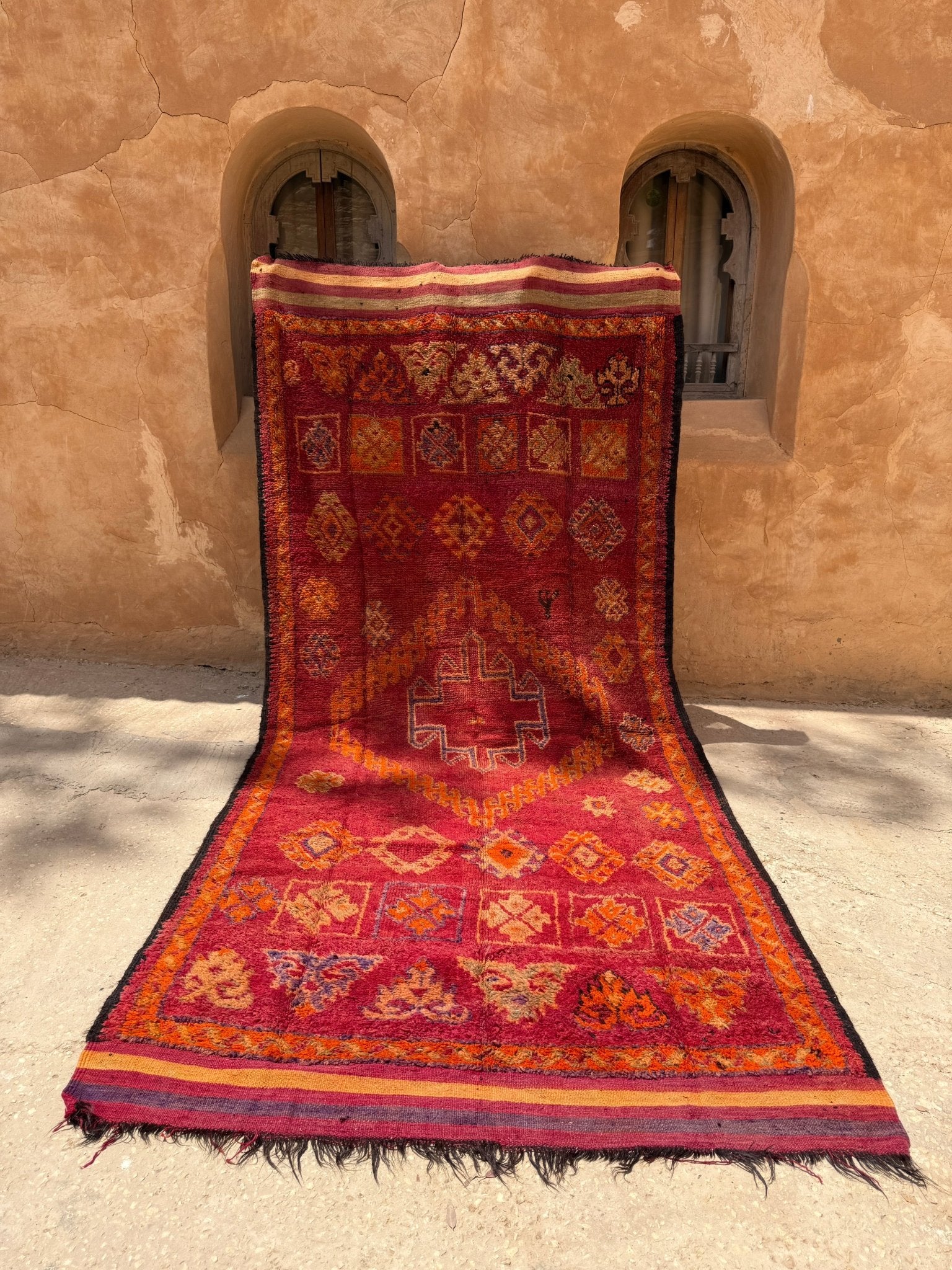 Haouz Vintage Moroccan Rug - Red/Plum/Orange - 390cm x 176cm - Rohi Threads