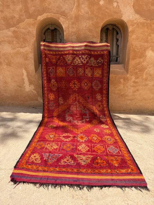 Haouz Vintage Moroccan Rug - Red/Plum/Orange - 390cm x 176cm - Rohi Threads