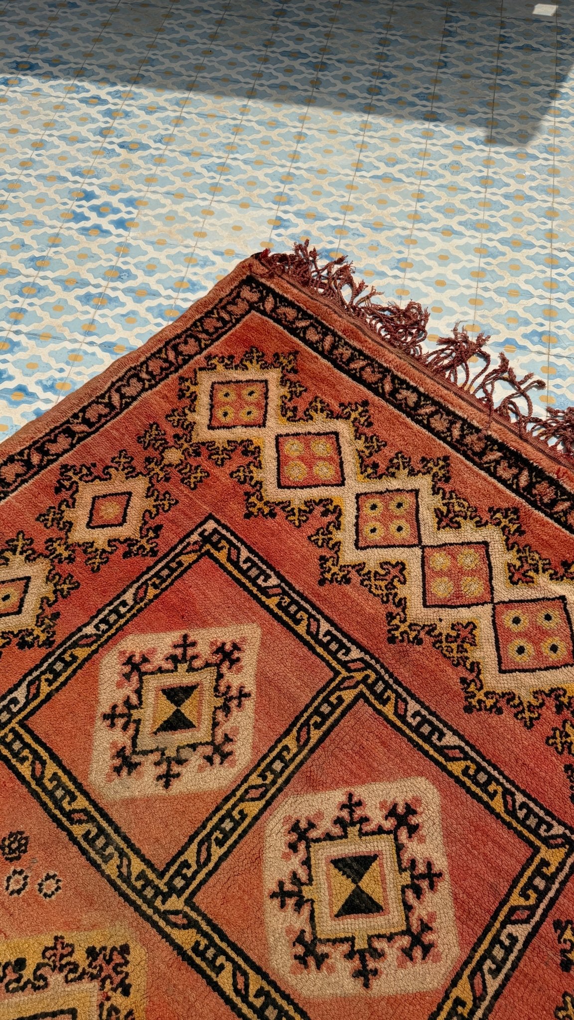 Large Vintage Moroccan Rug - Terracotta/Yellow - 340cm x 200cm - Rohi Threads