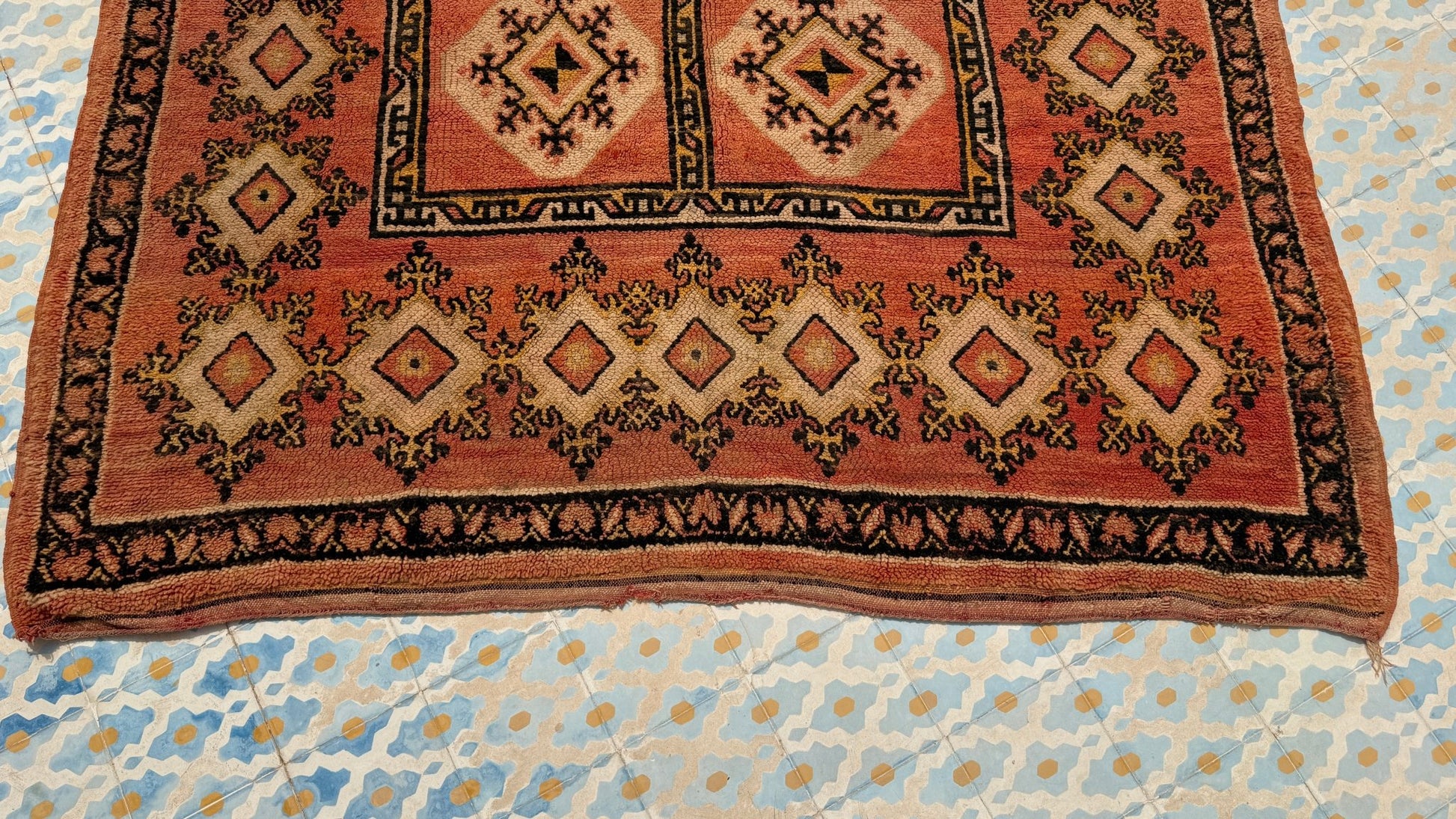 Large Vintage Moroccan Rug - Terracotta/Yellow - 340cm x 200cm - Rohi Threads