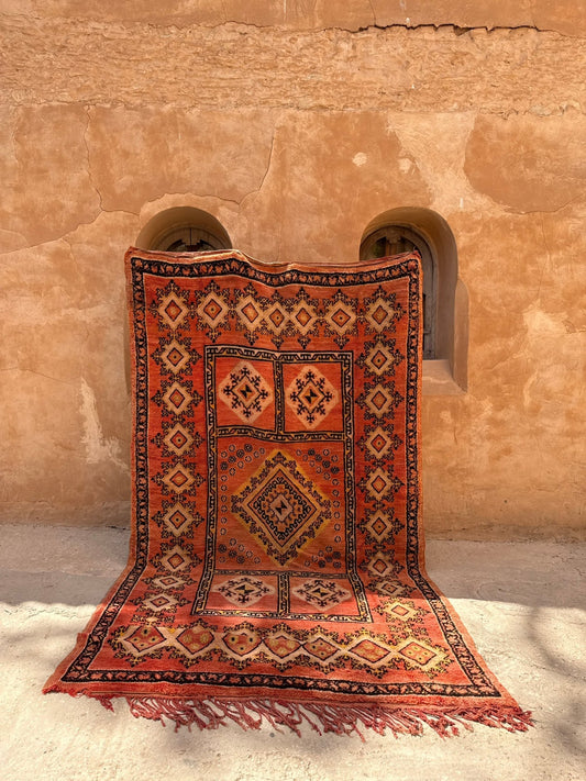 Large Vintage Moroccan Rug - Terracotta/Yellow - 340cm x 200cm - Rohi Threads