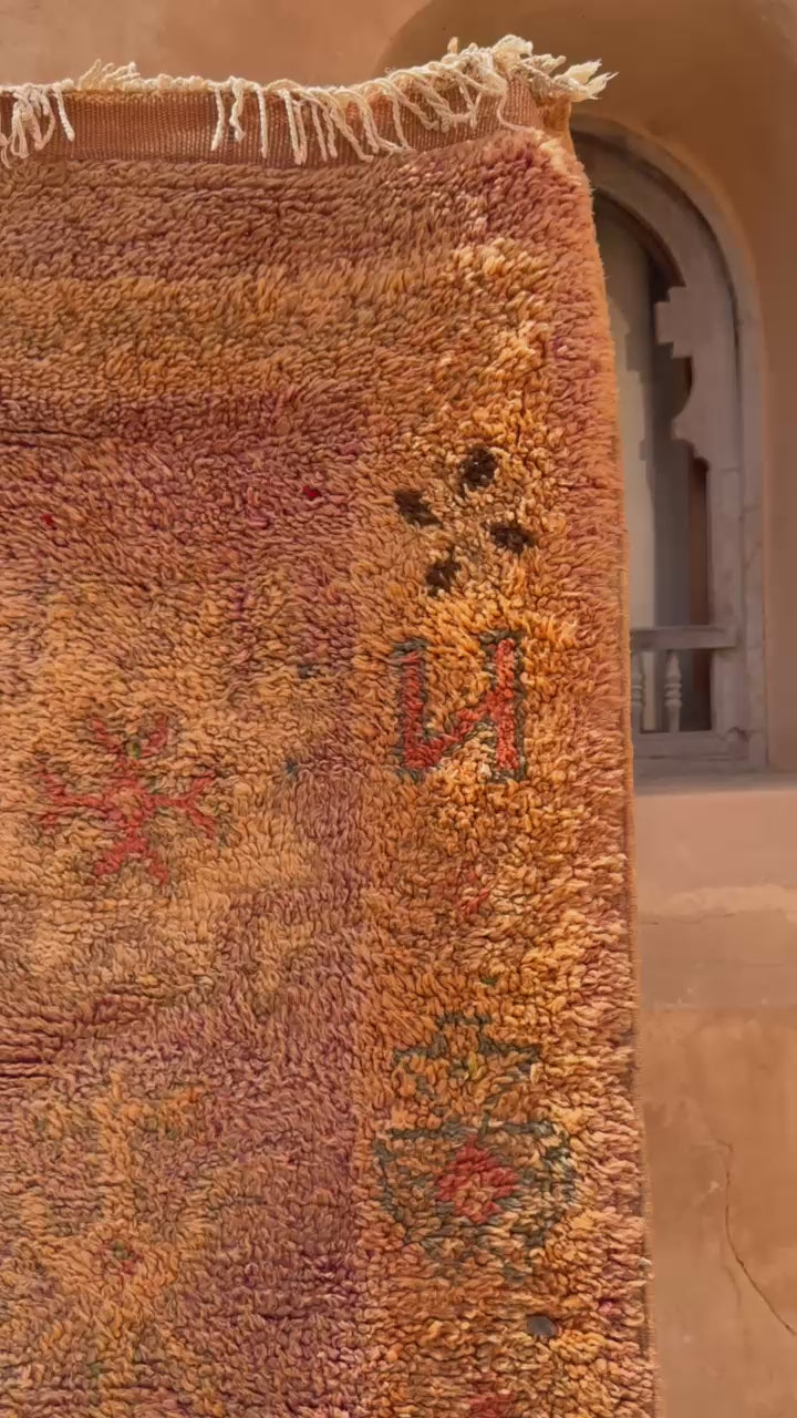 Vintage Moroccan Taznakht Rug - Pink/Orange/Lilac - 413cm x 170cm