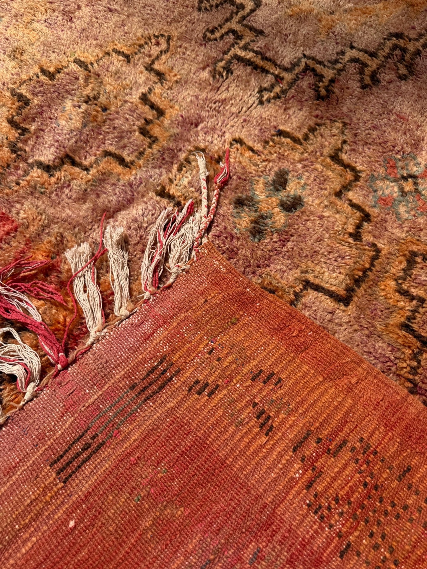 Taznakht Vintage Moroccan Rug - Pink/Orange/Lilac - 413cm x 170cm - Rohi Threads