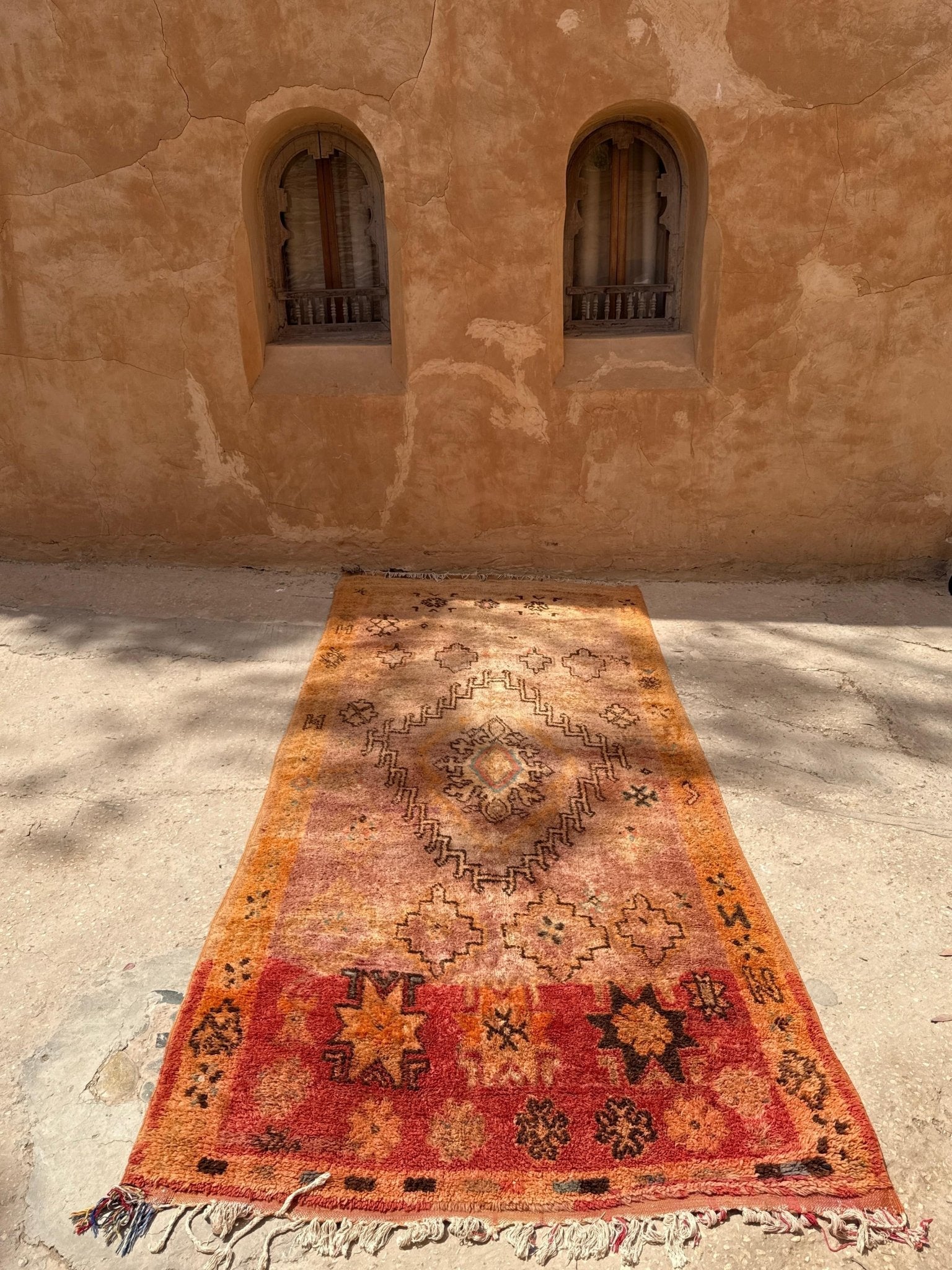 Taznakht Vintage Moroccan Rug - Pink/Orange/Lilac - 413cm x 170cm - Rohi Threads