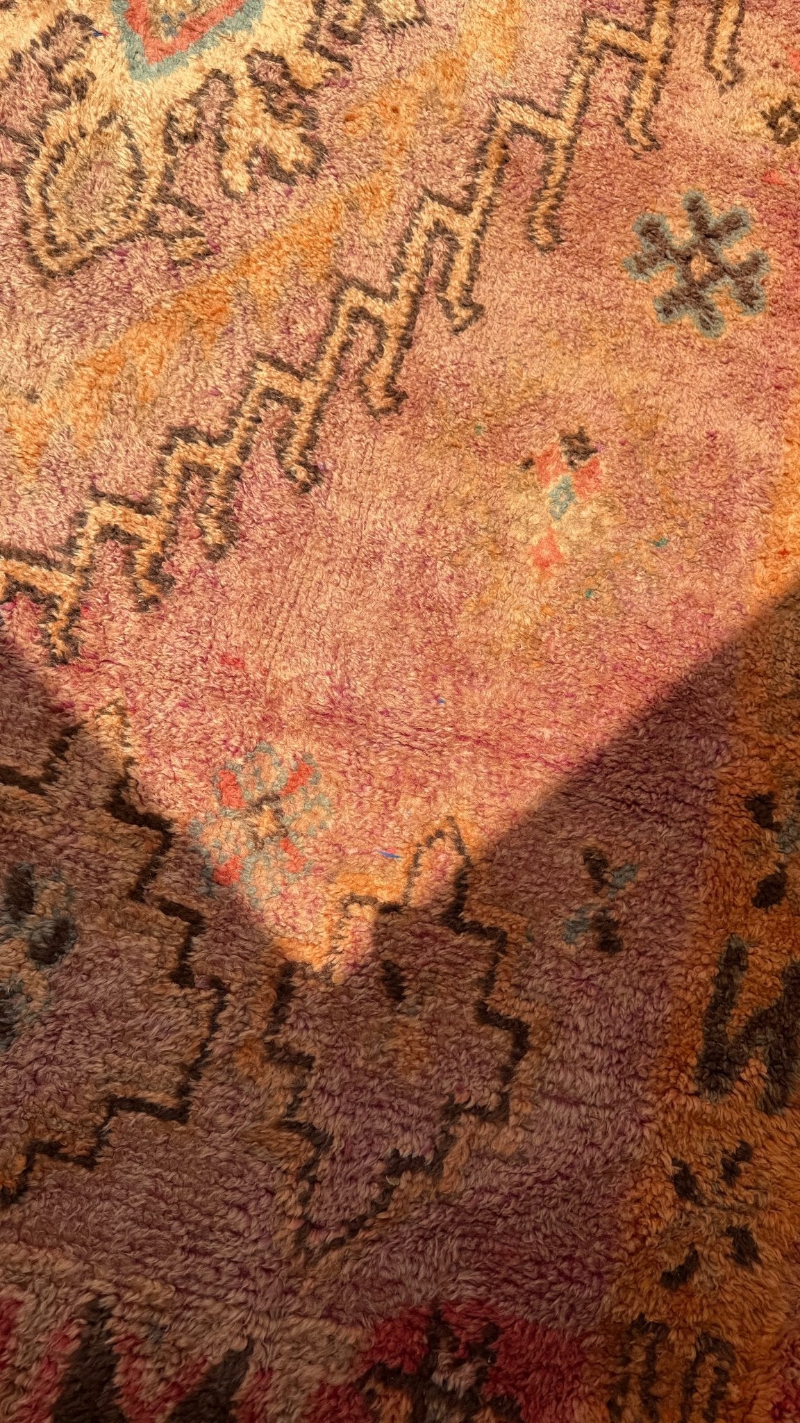 Taznakht Vintage Moroccan Rug - Pink/Orange/Lilac - 413cm x 170cm - Rohi Threads