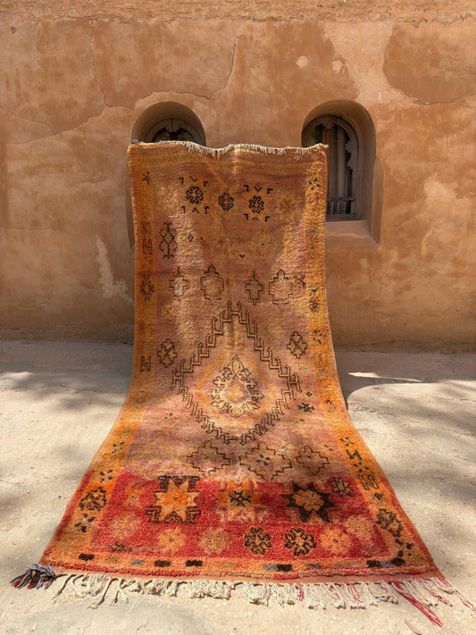 Taznakht Vintage Moroccan Rug - Pink/Orange/Lilac - 413cm x 170cm - Rohi Threads